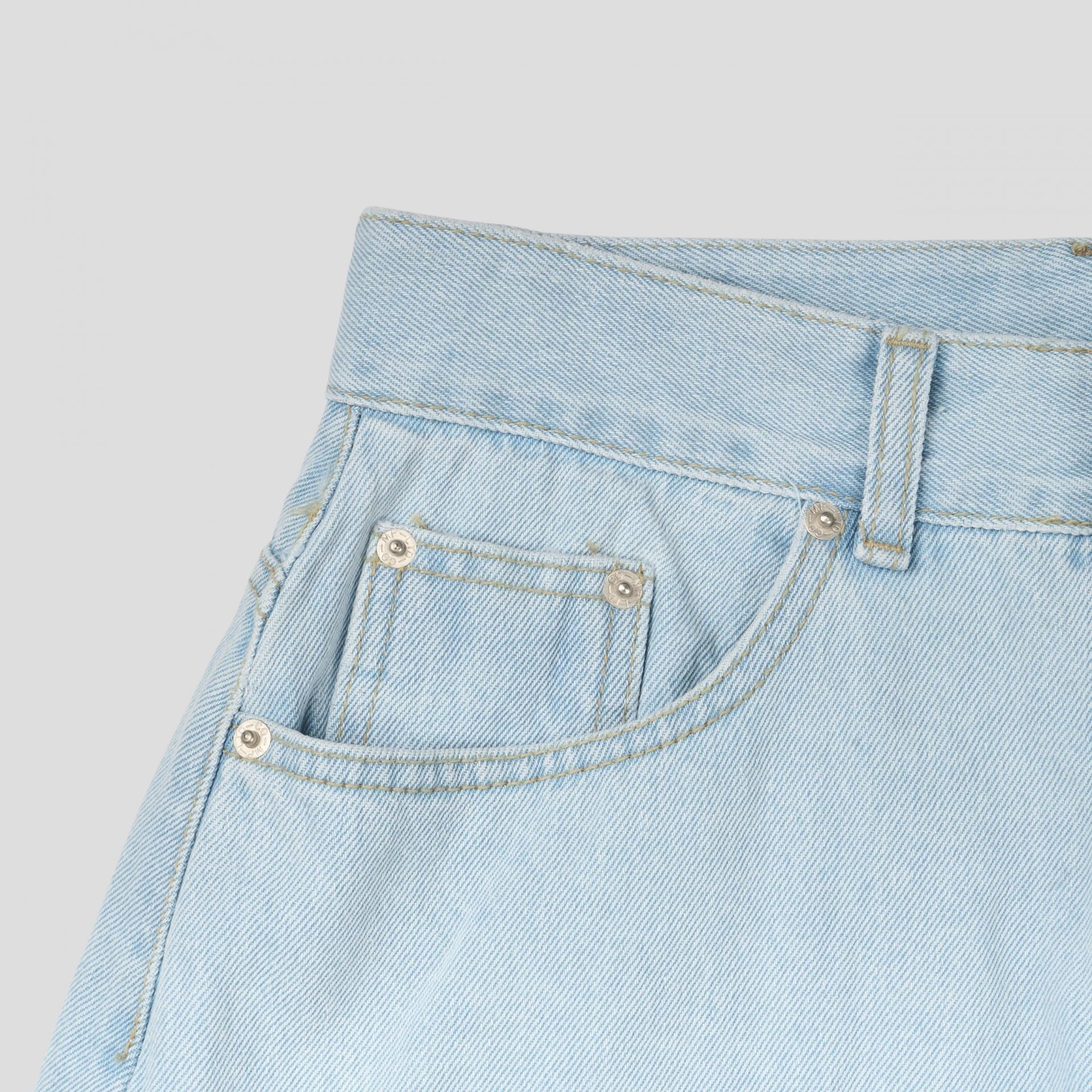 cream blue curved denim pants