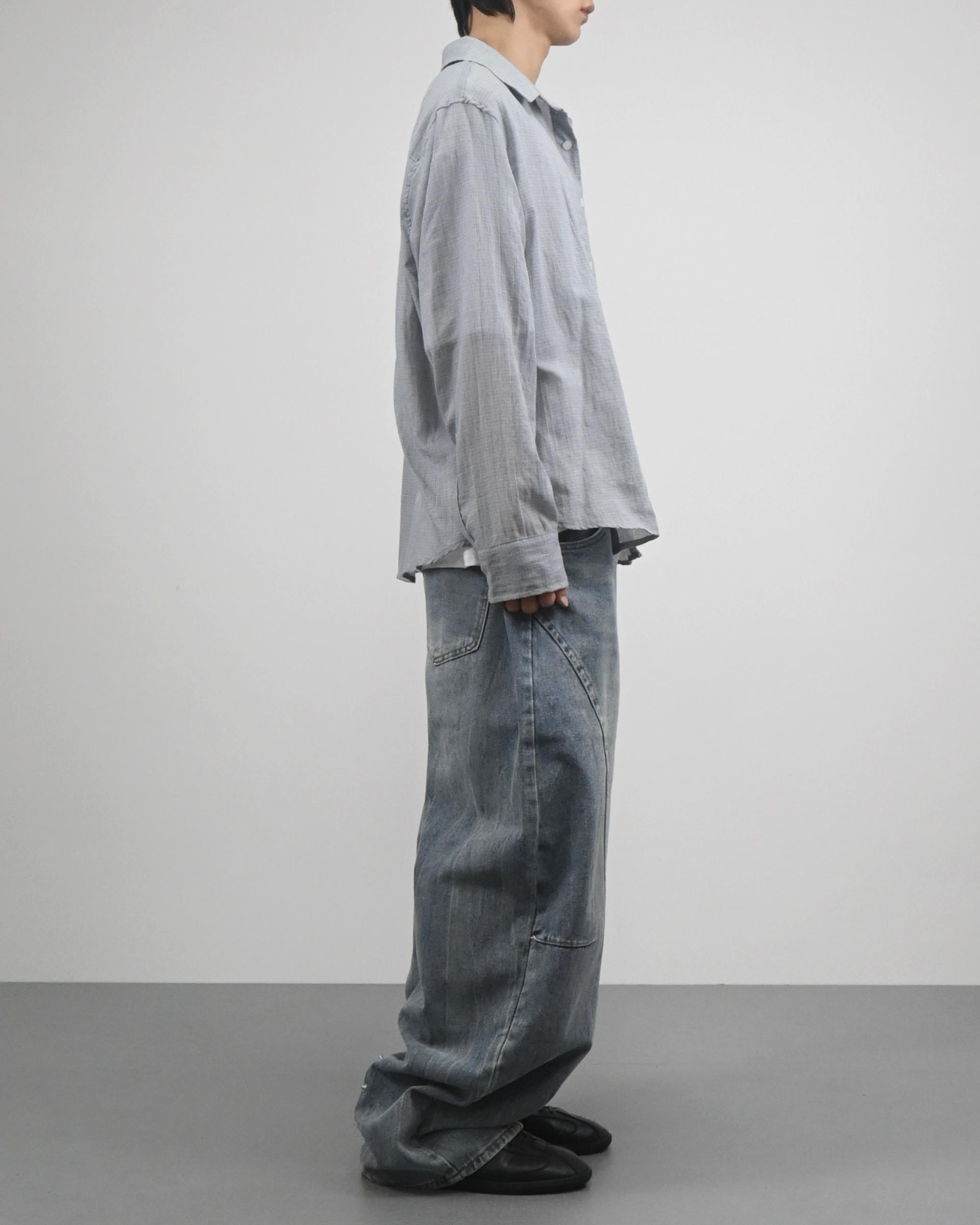snap creased balloon denim pants
