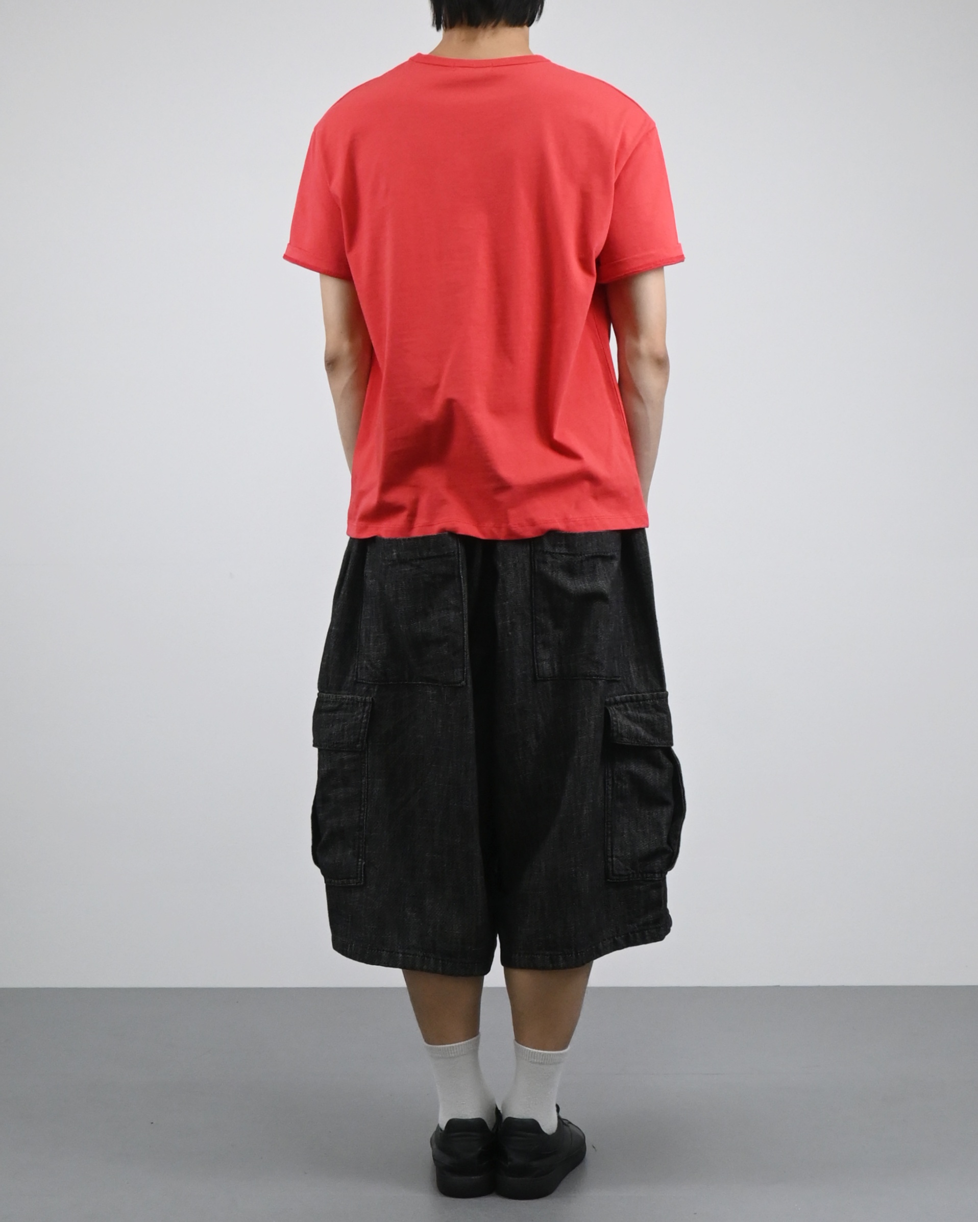 slub denim cargo bermuda pants