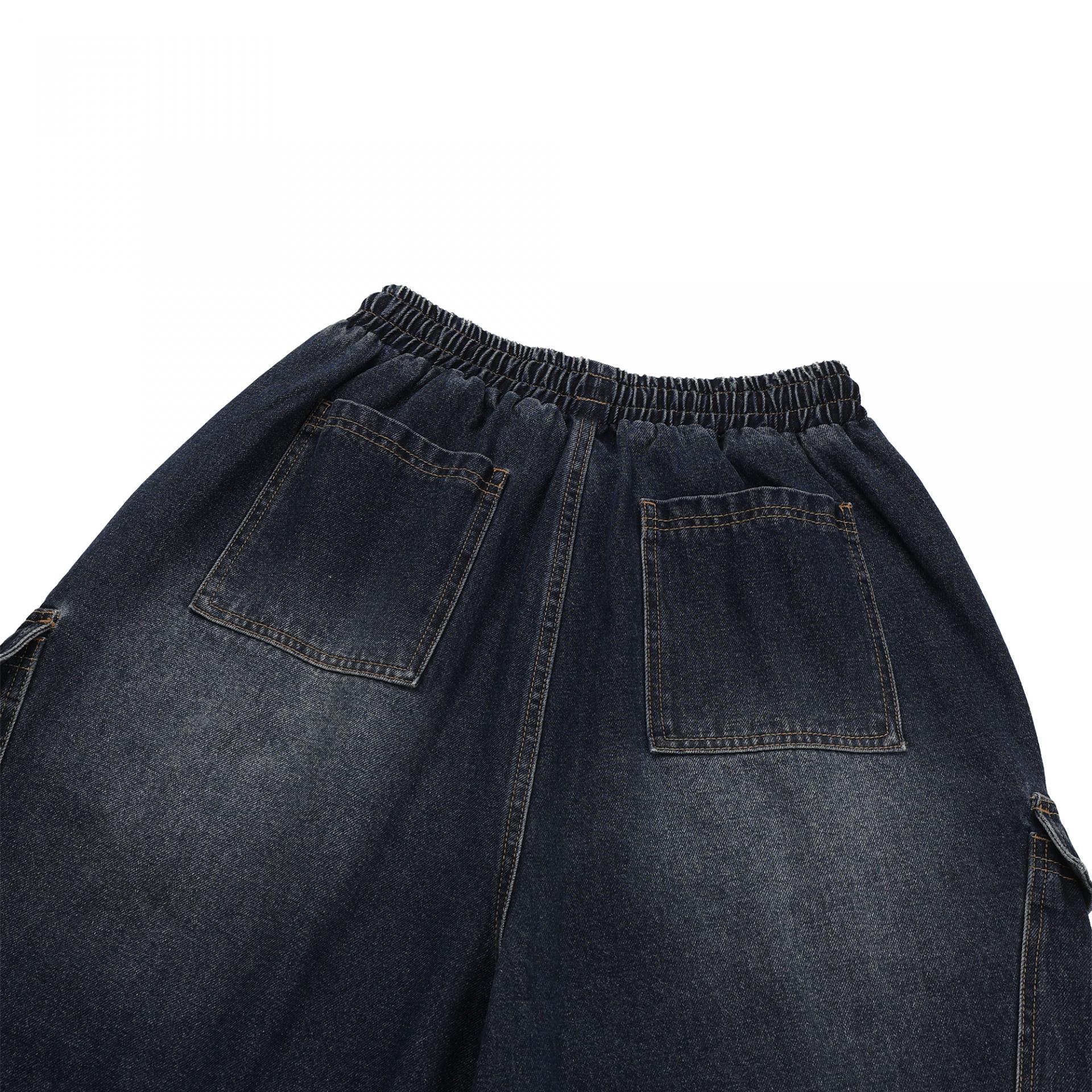 vintage washing cargo bermuda denim pants
