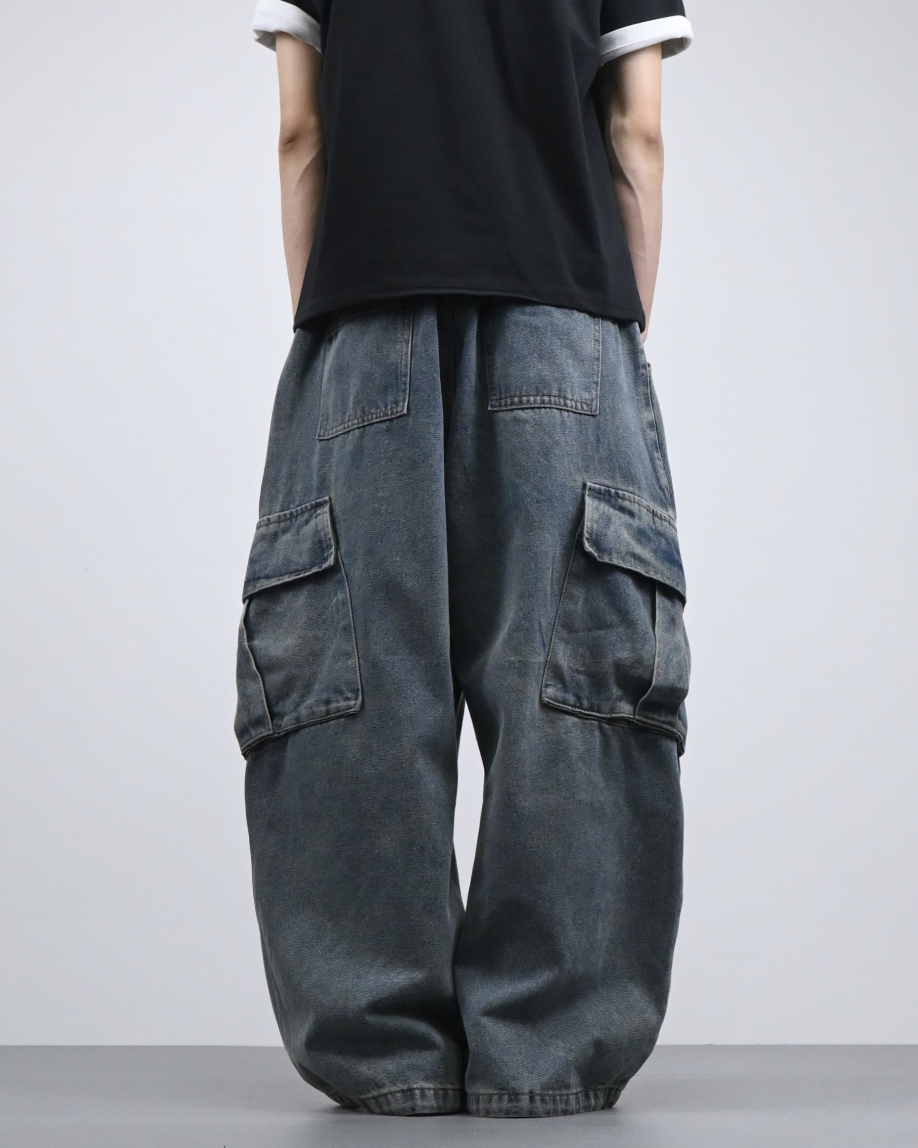 banding big cargo denim pants