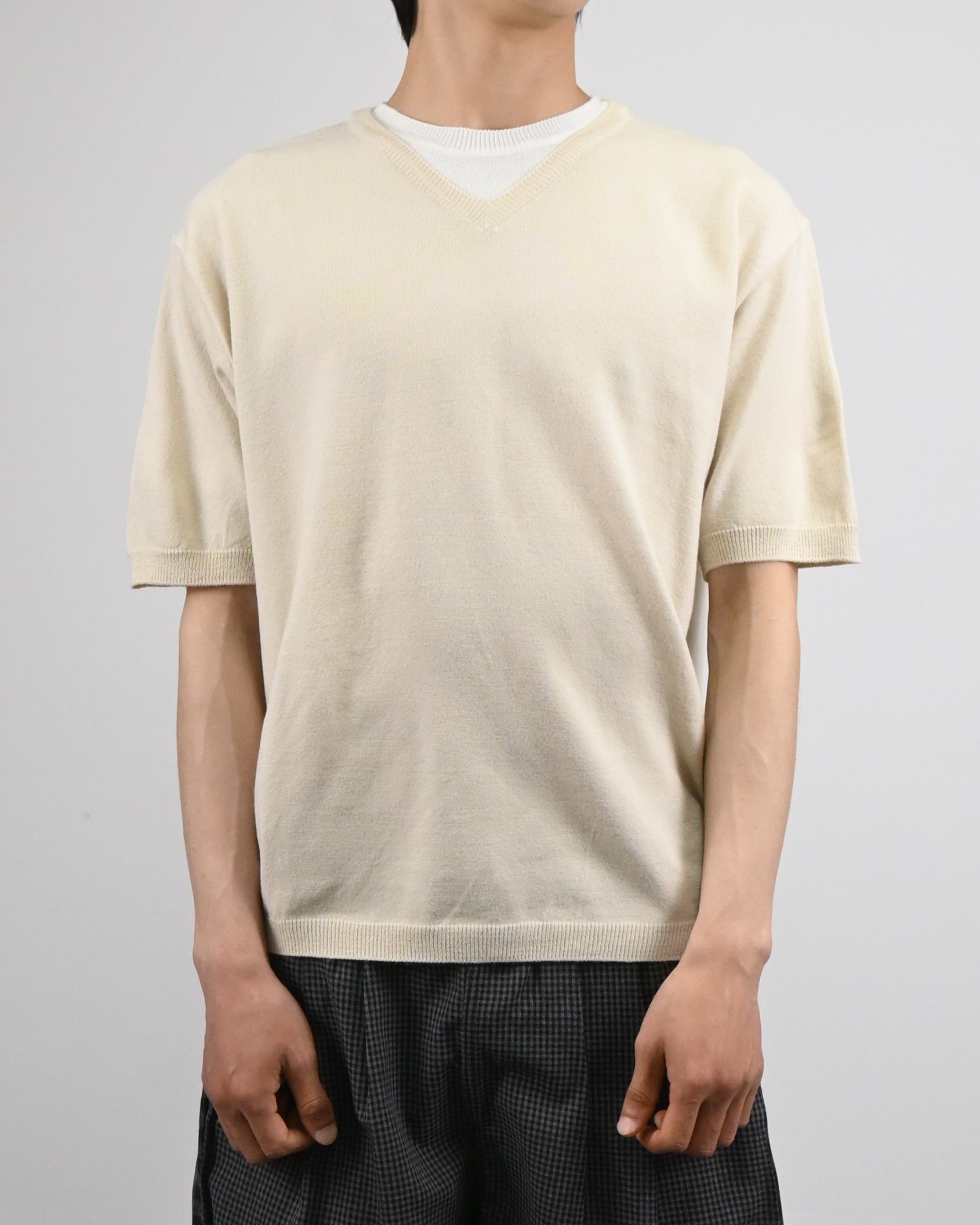v-neck layered half knit
