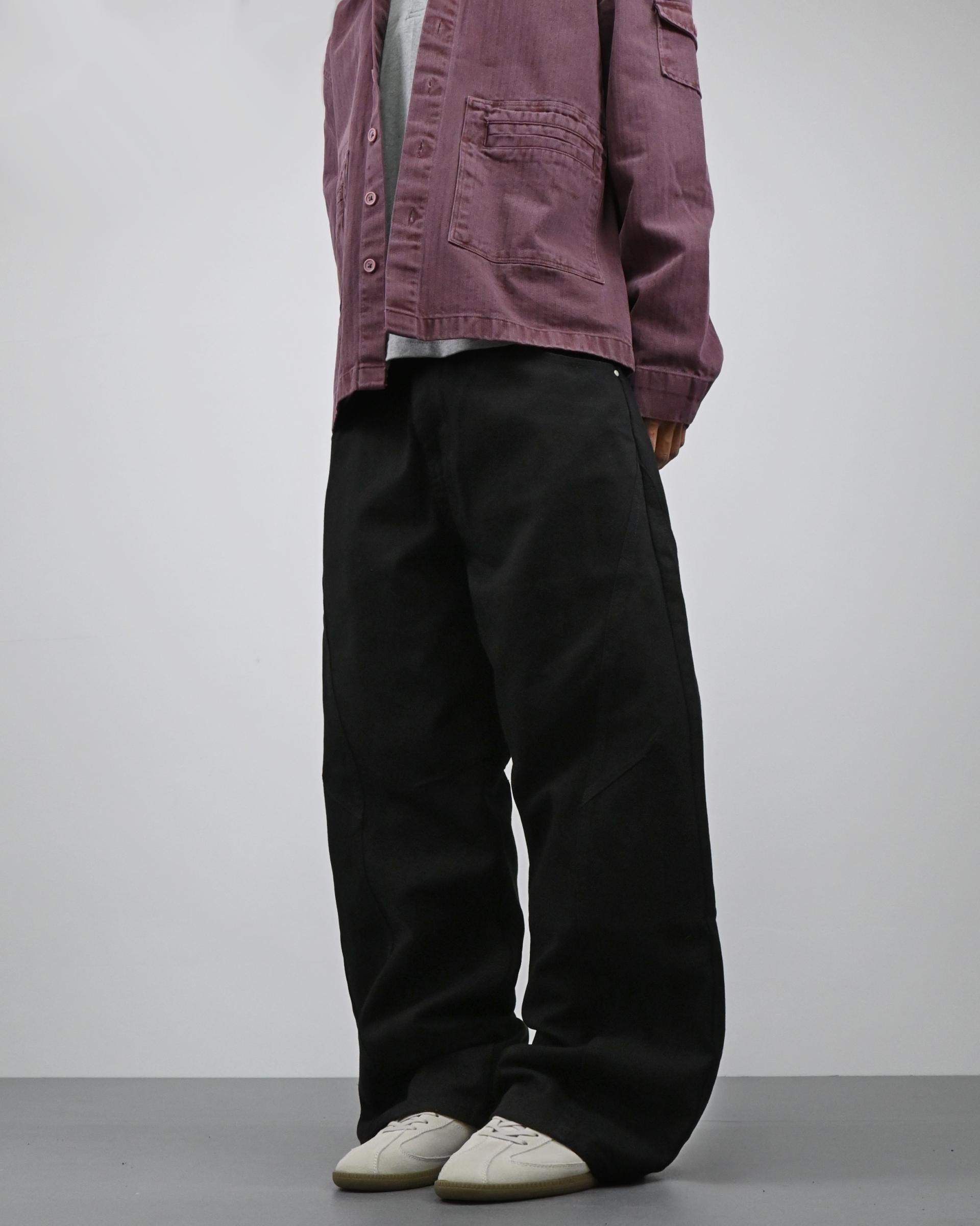 curved seam line cotton pants