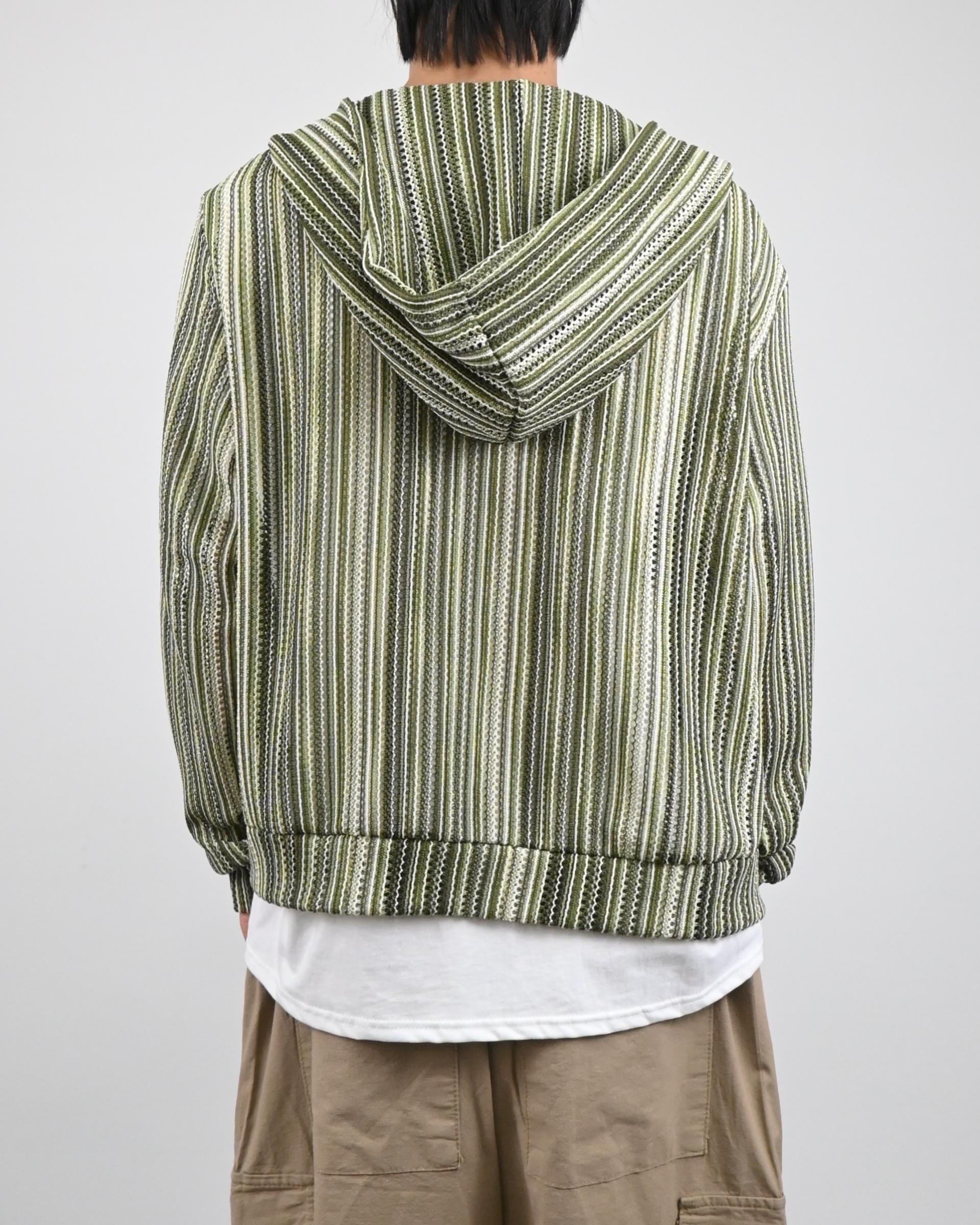 stripe punching hood zip-up