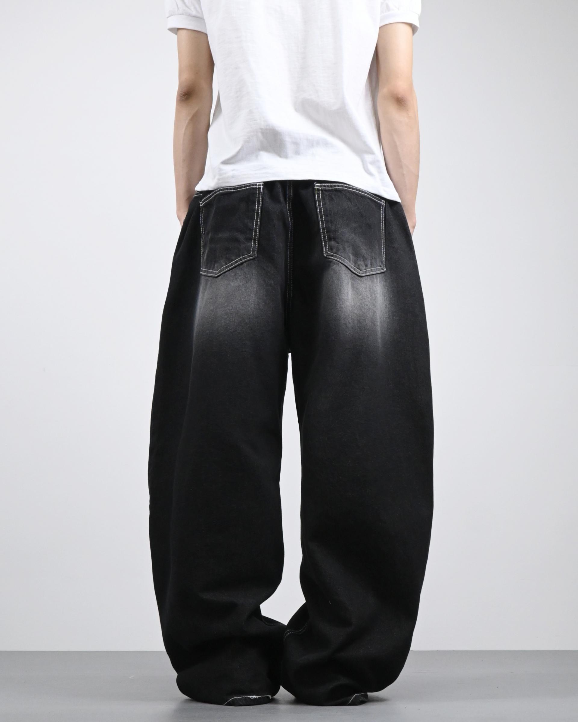 white stitch black denim pants