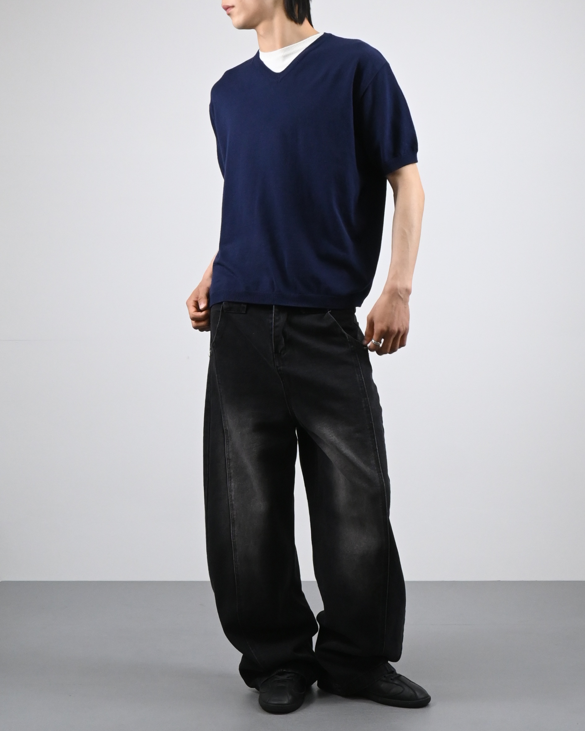 v-neck layered half knit