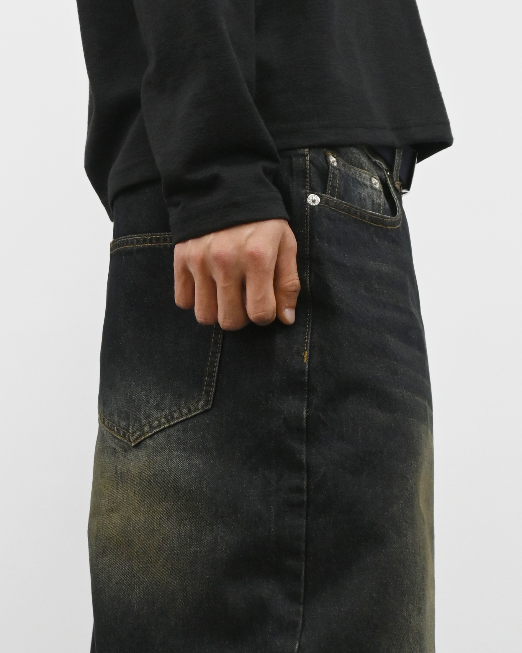oil vintage curved denim pants