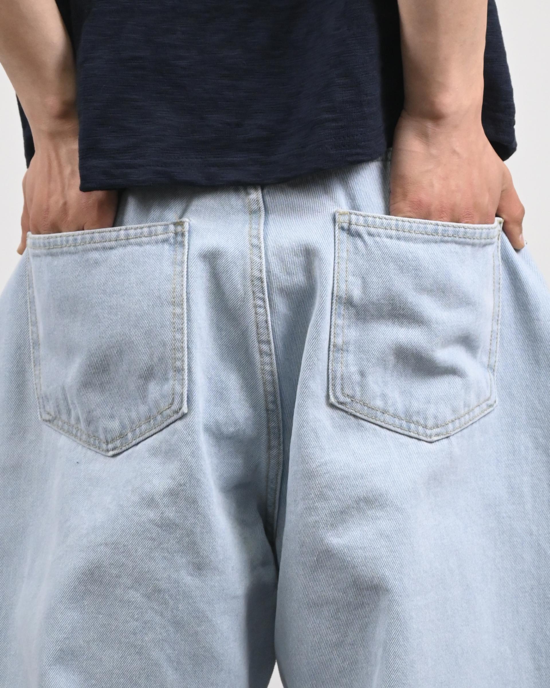 cream blue curved denim pants
