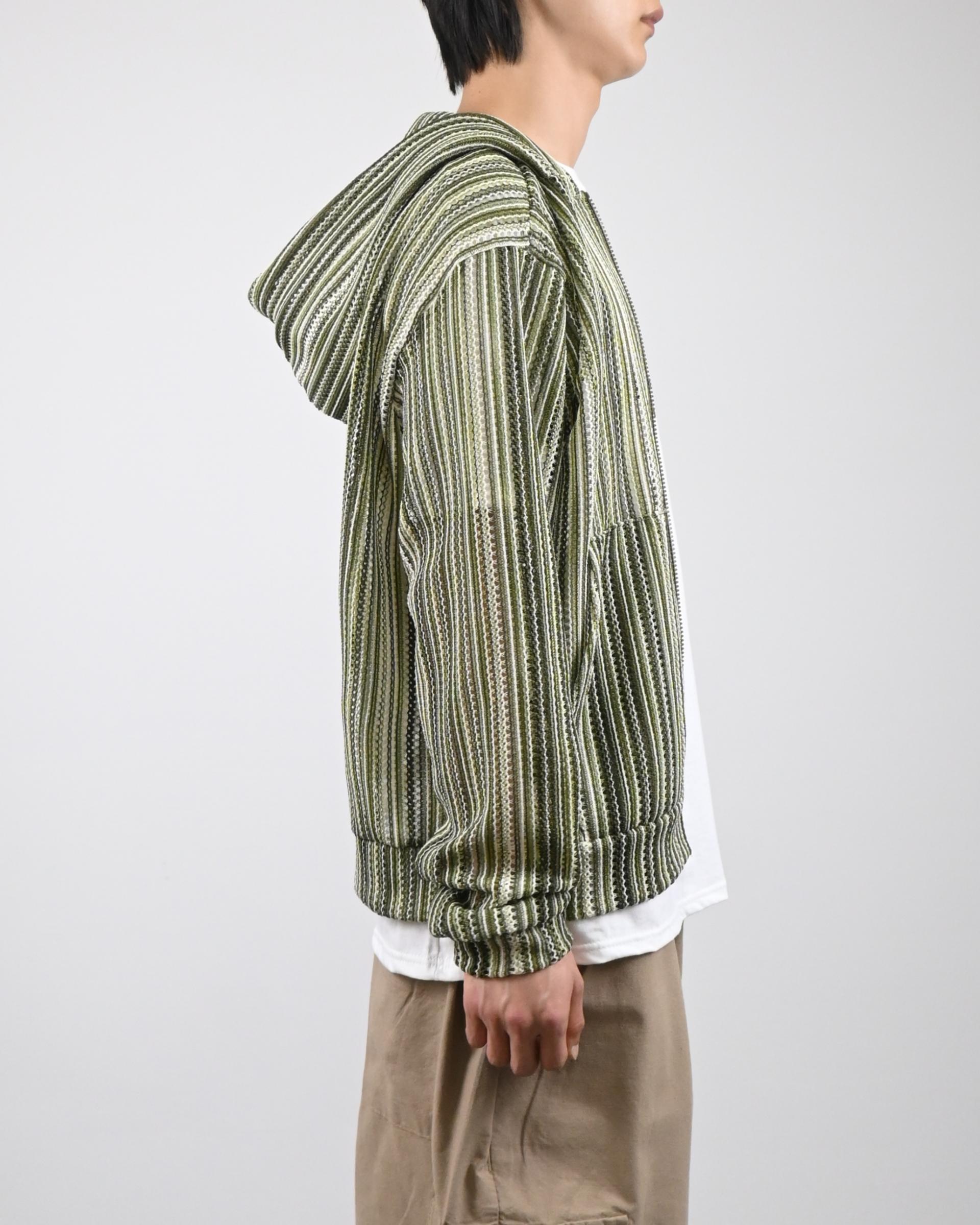 stripe punching hood zip-up