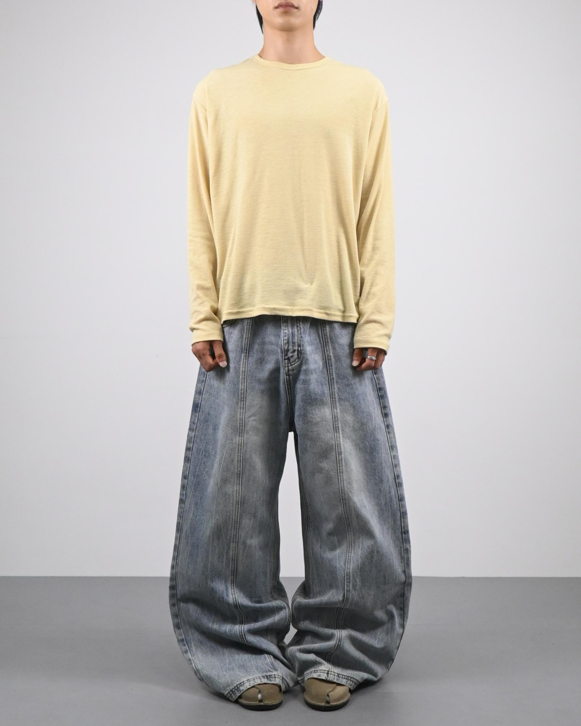 light blue over wide line denim pants