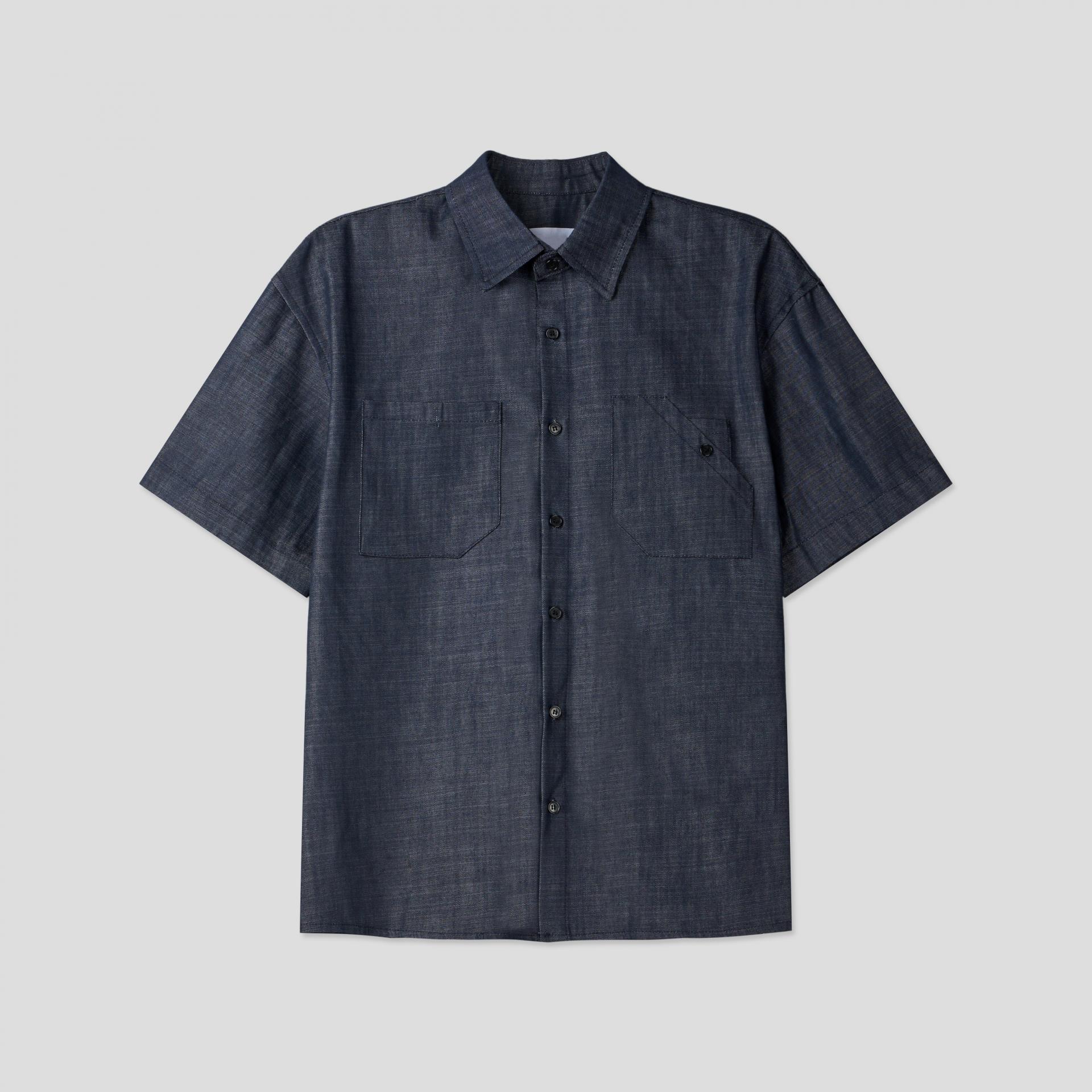linen pocket half denim shirt