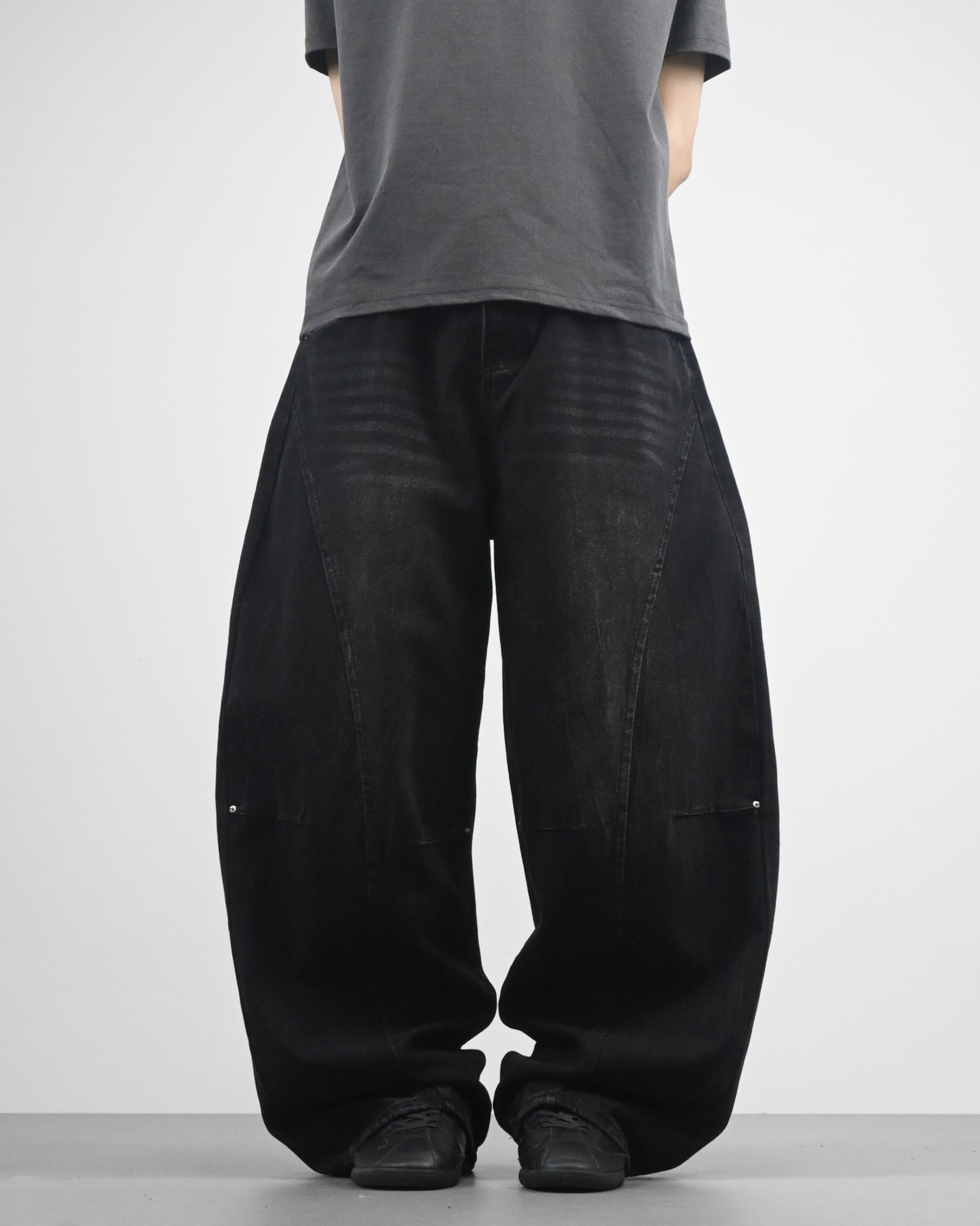 snap creased balloon denim pants