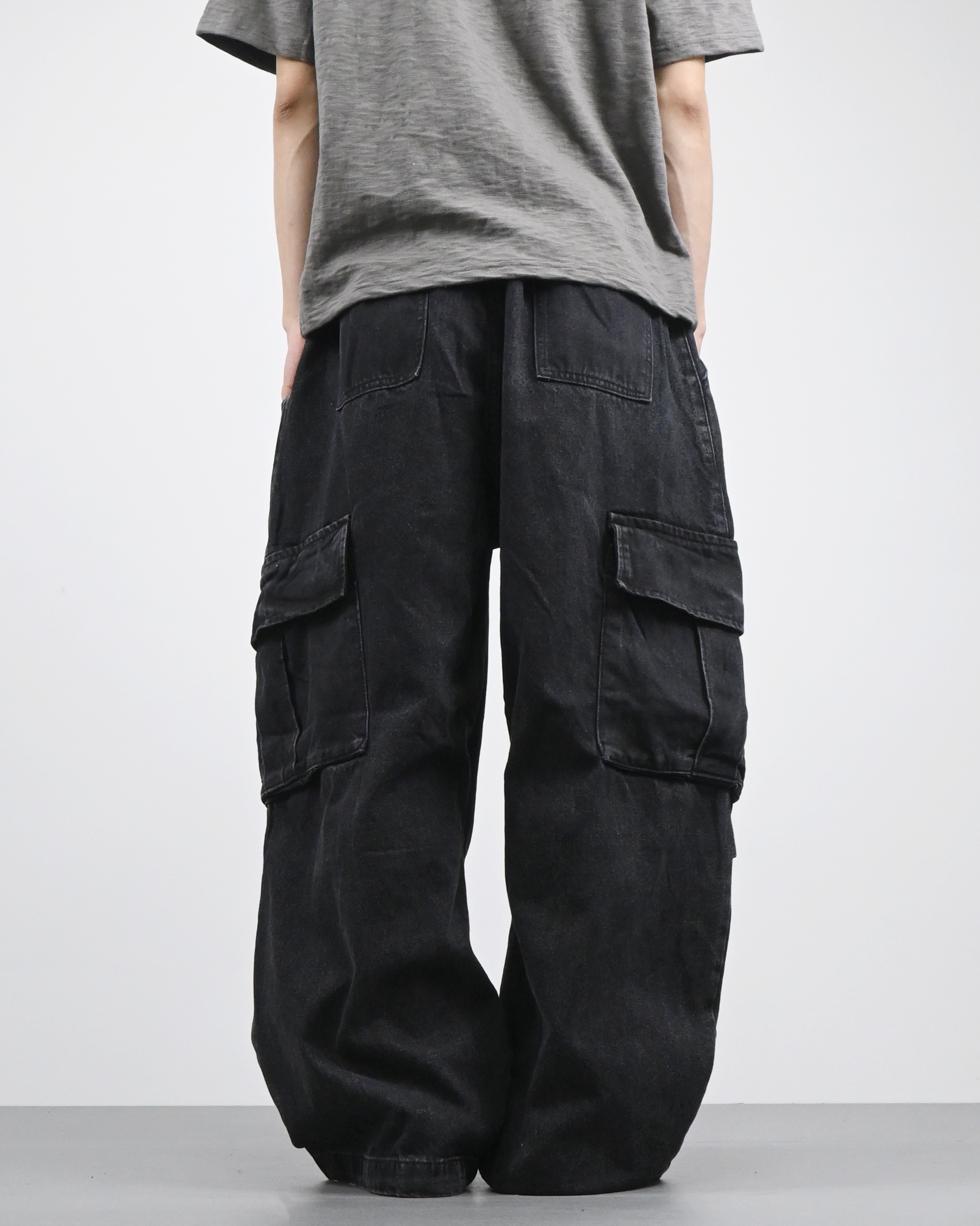 banding big cargo denim pants