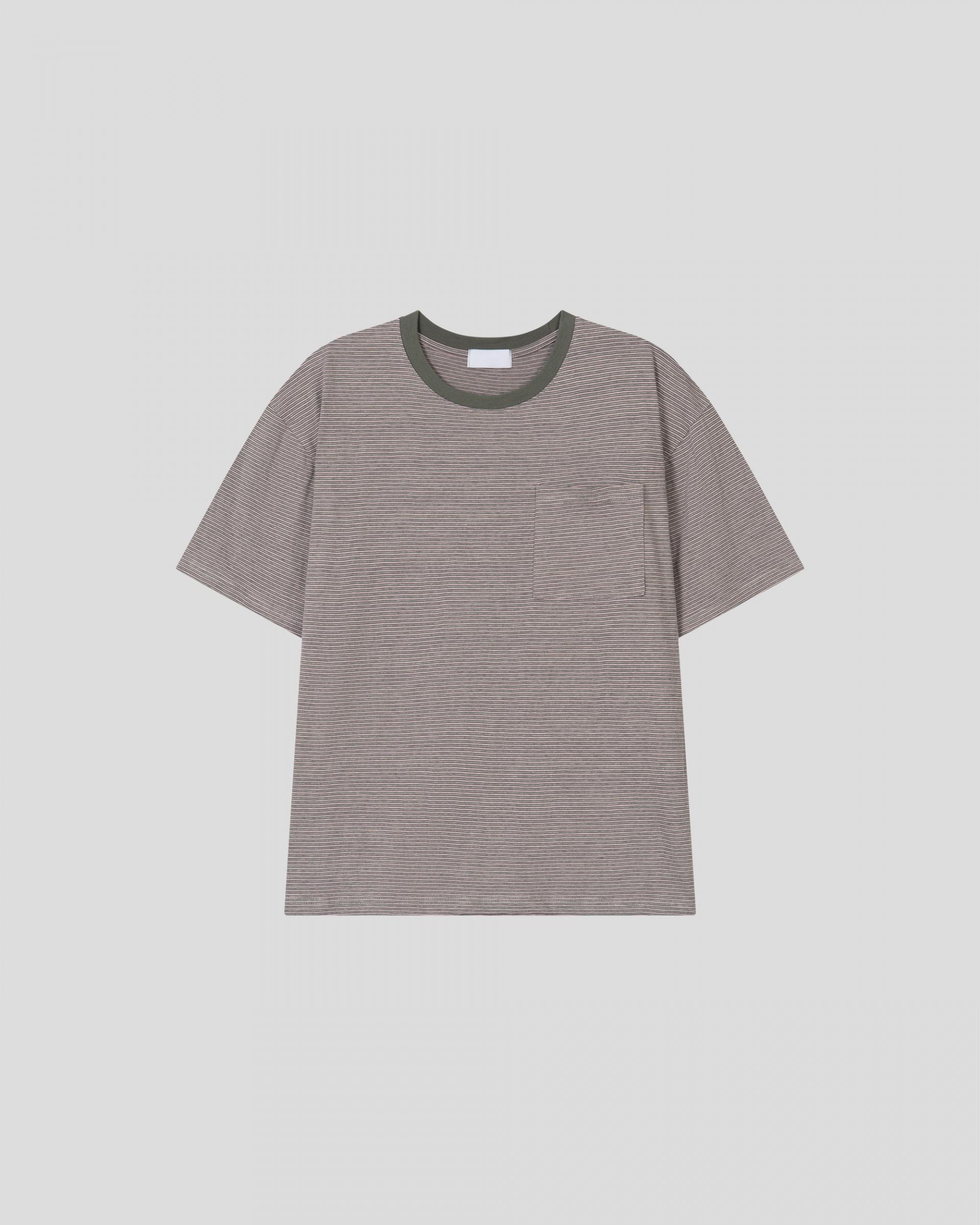 ringer stripe pocket half-t-shirt