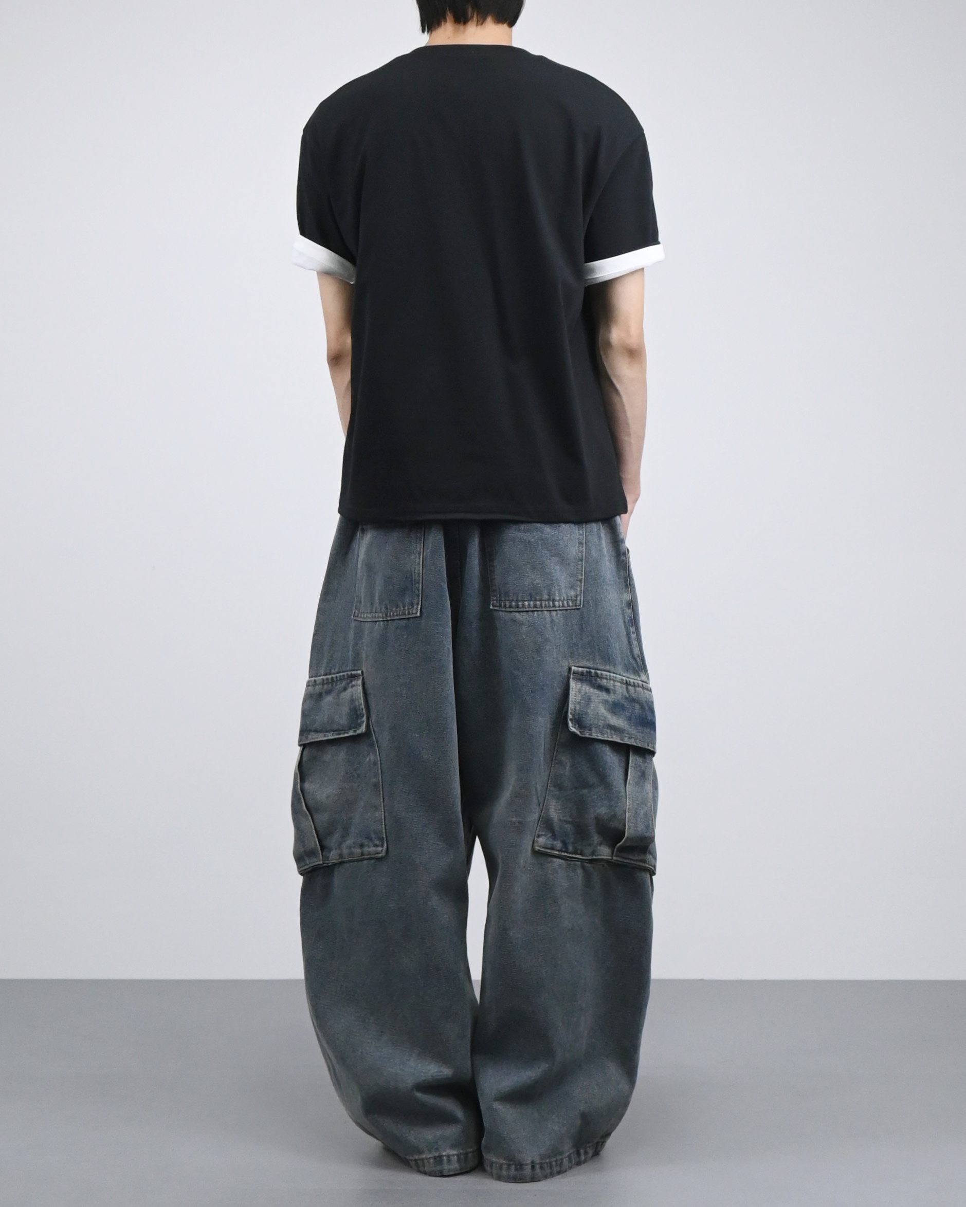 banding big cargo denim pants