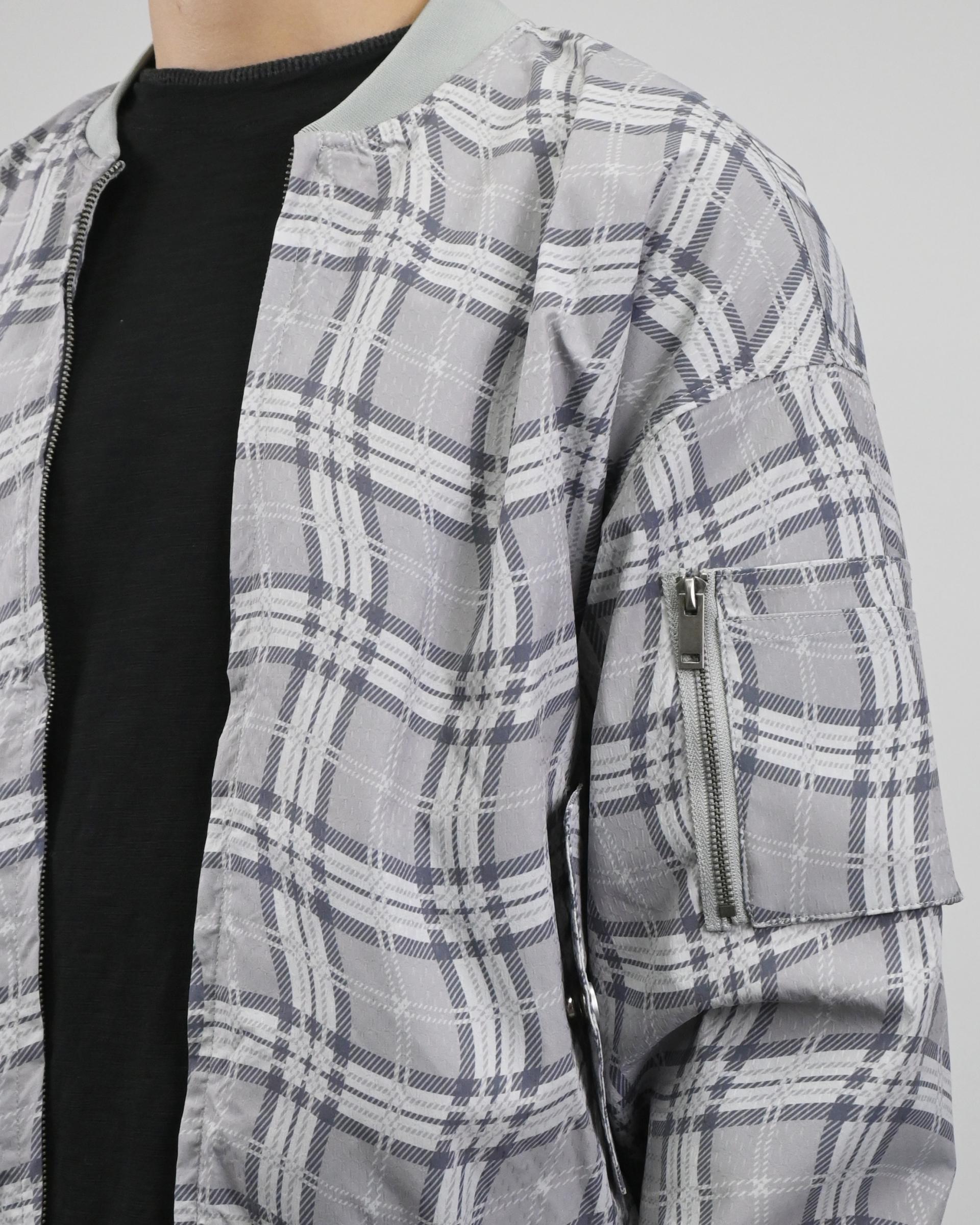 wavy check bomber jacket
