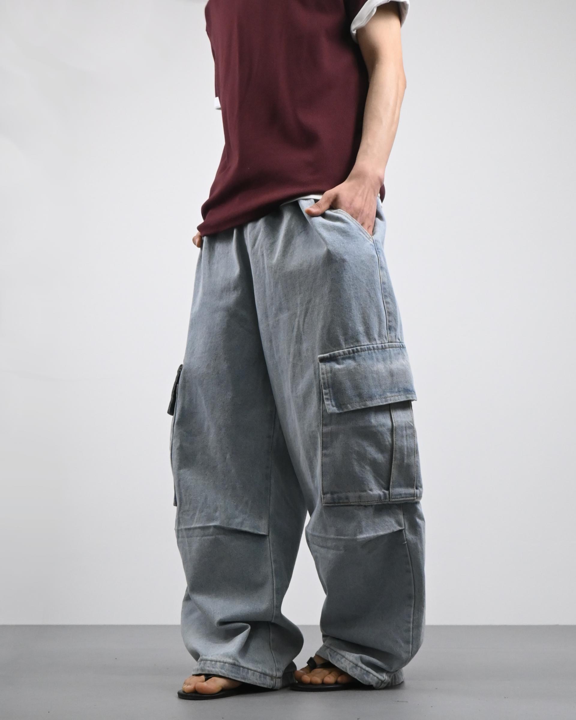 banding big cargo denim pants