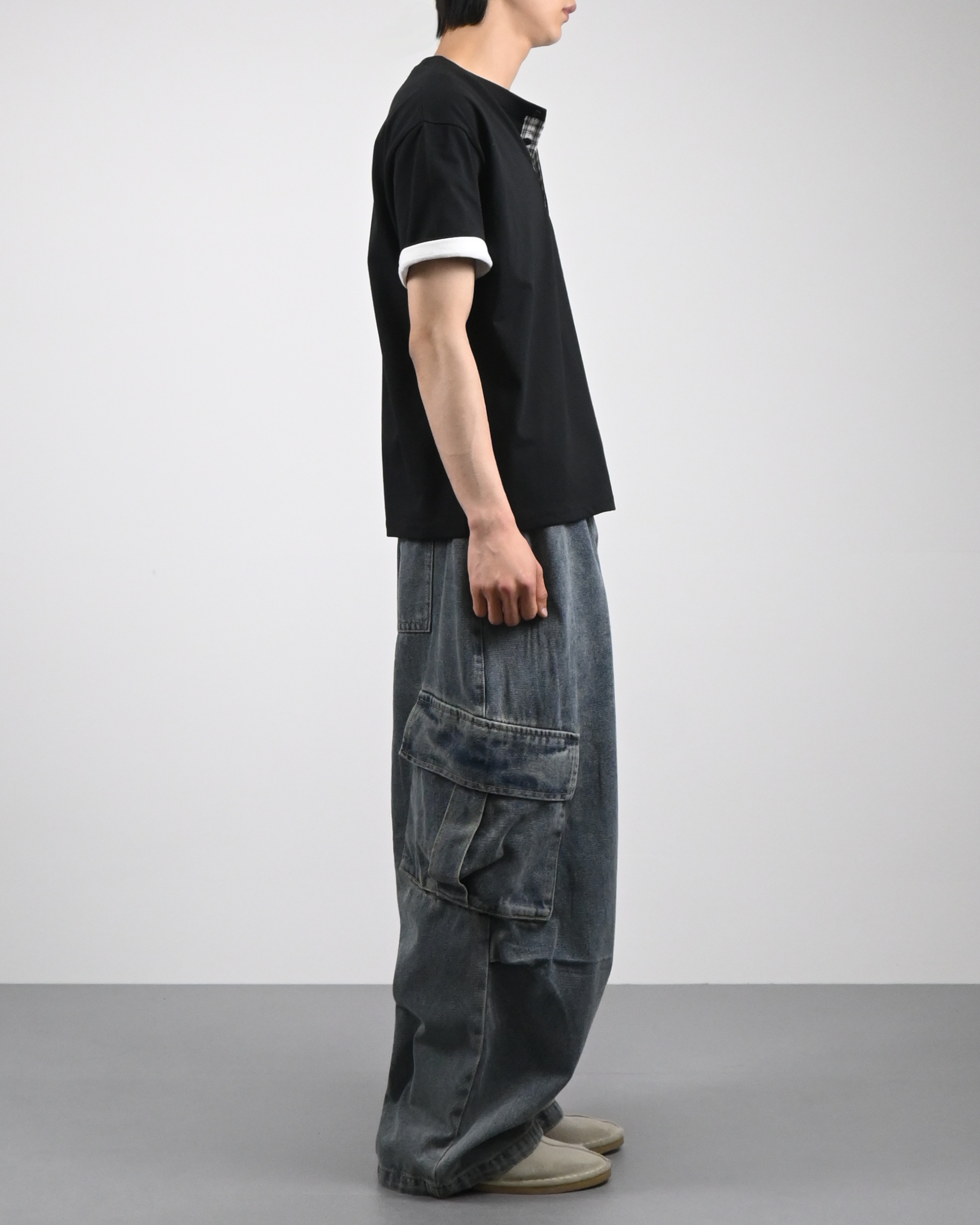 banding big cargo denim pants