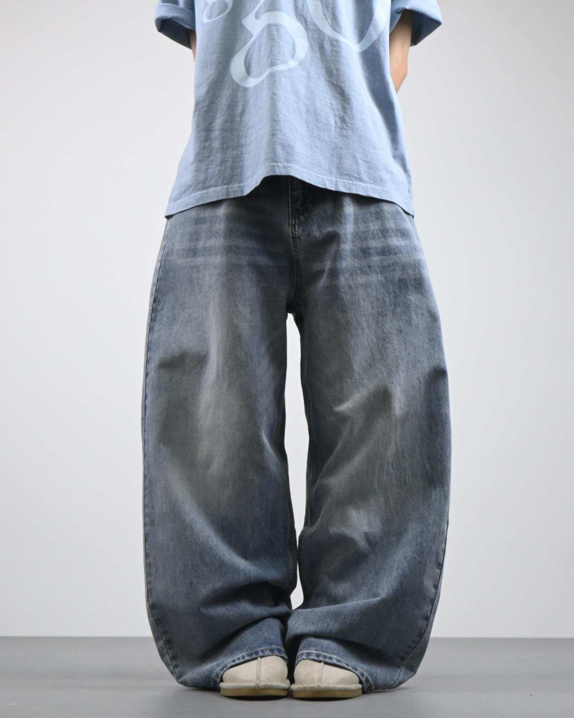tiger washed curved denim pants