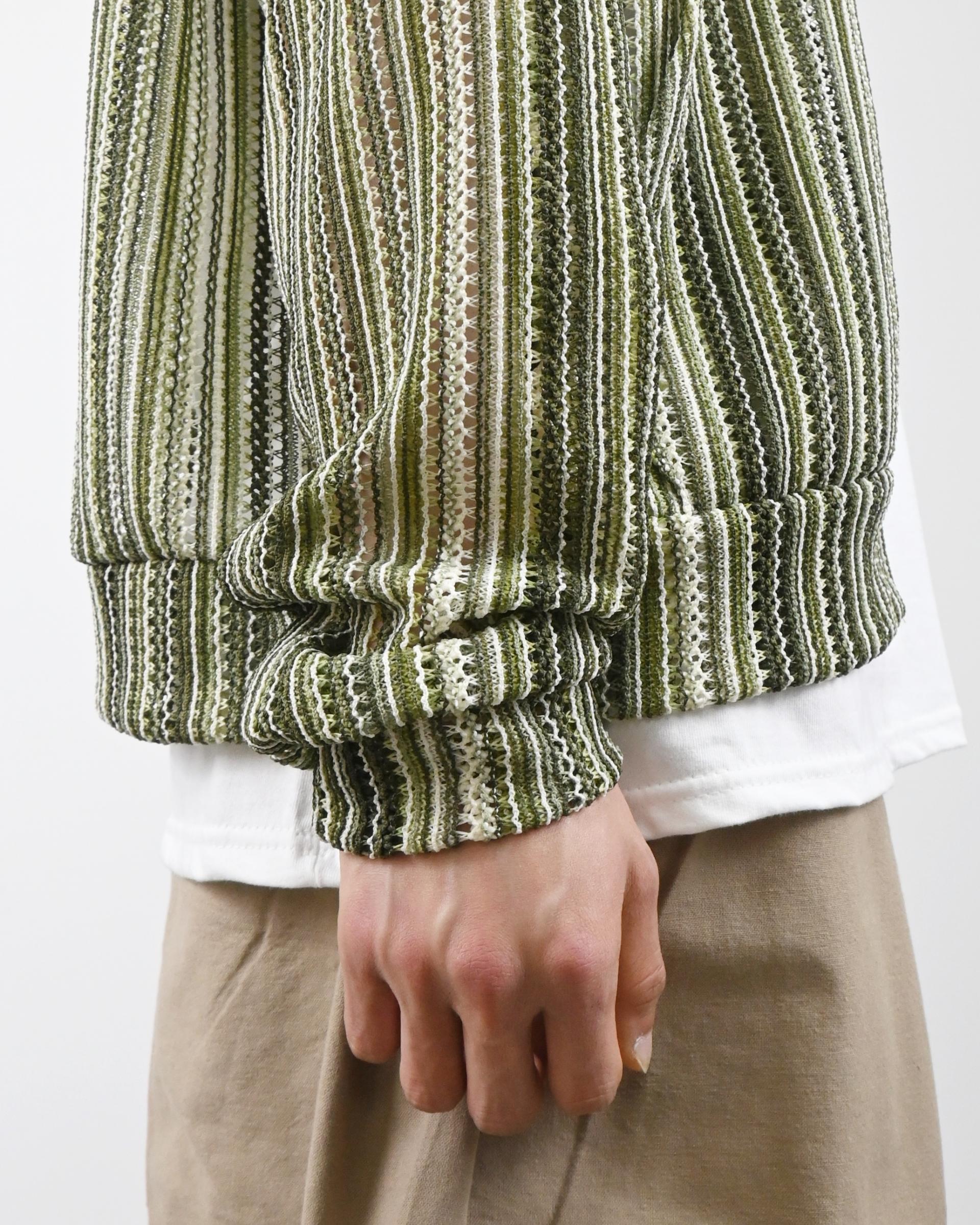 stripe punching hood zip-up