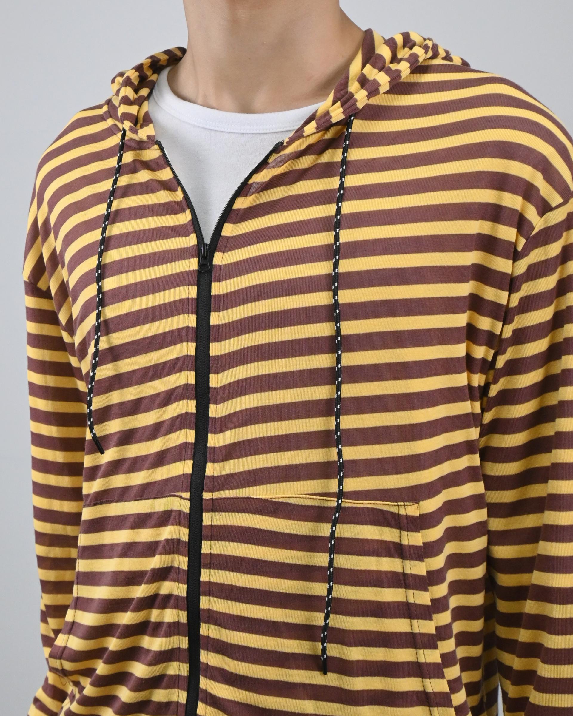 thin stripe hood zip-up