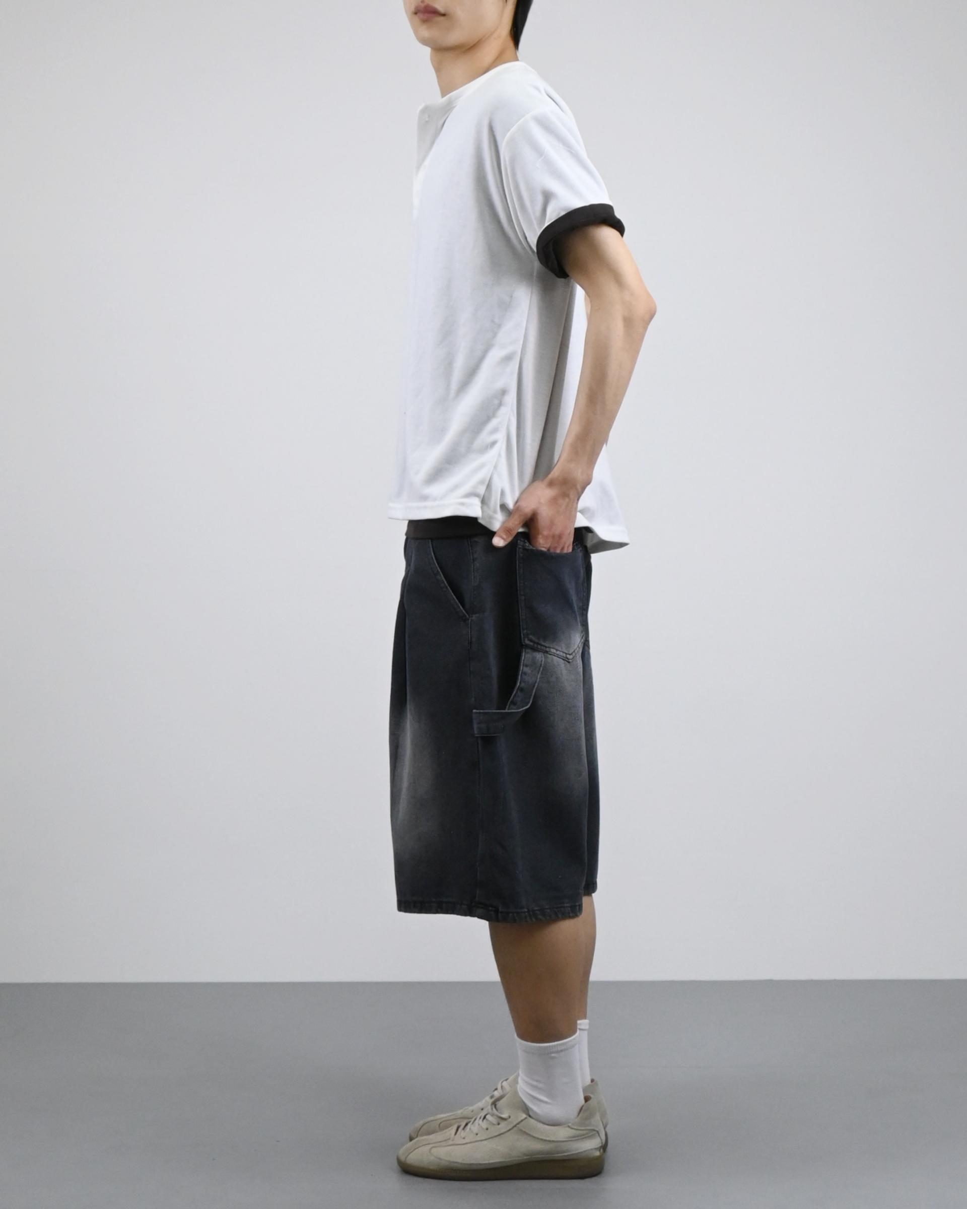 one tuck carpenter bermuda denim pants