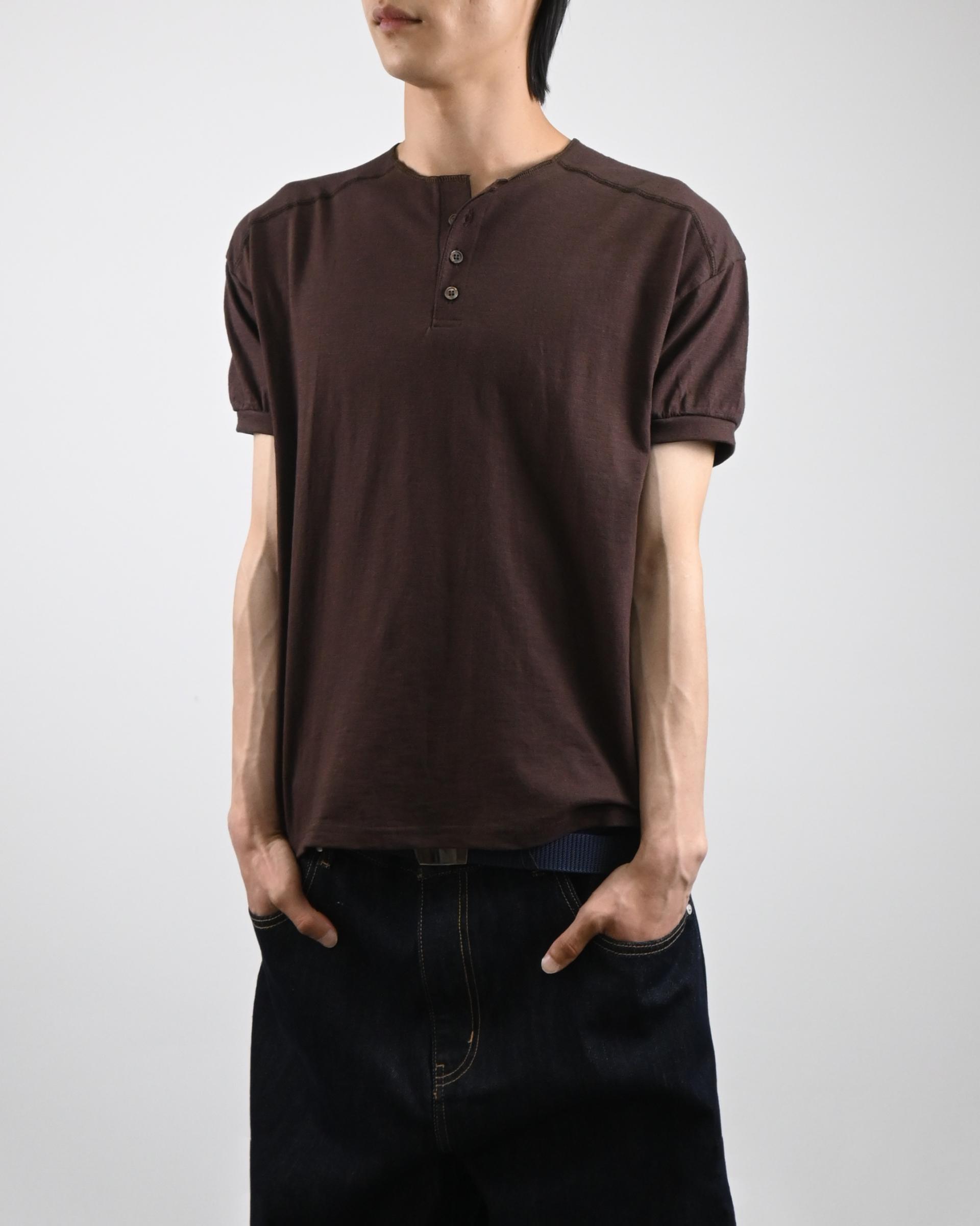 stitch henley neck half t-shirt