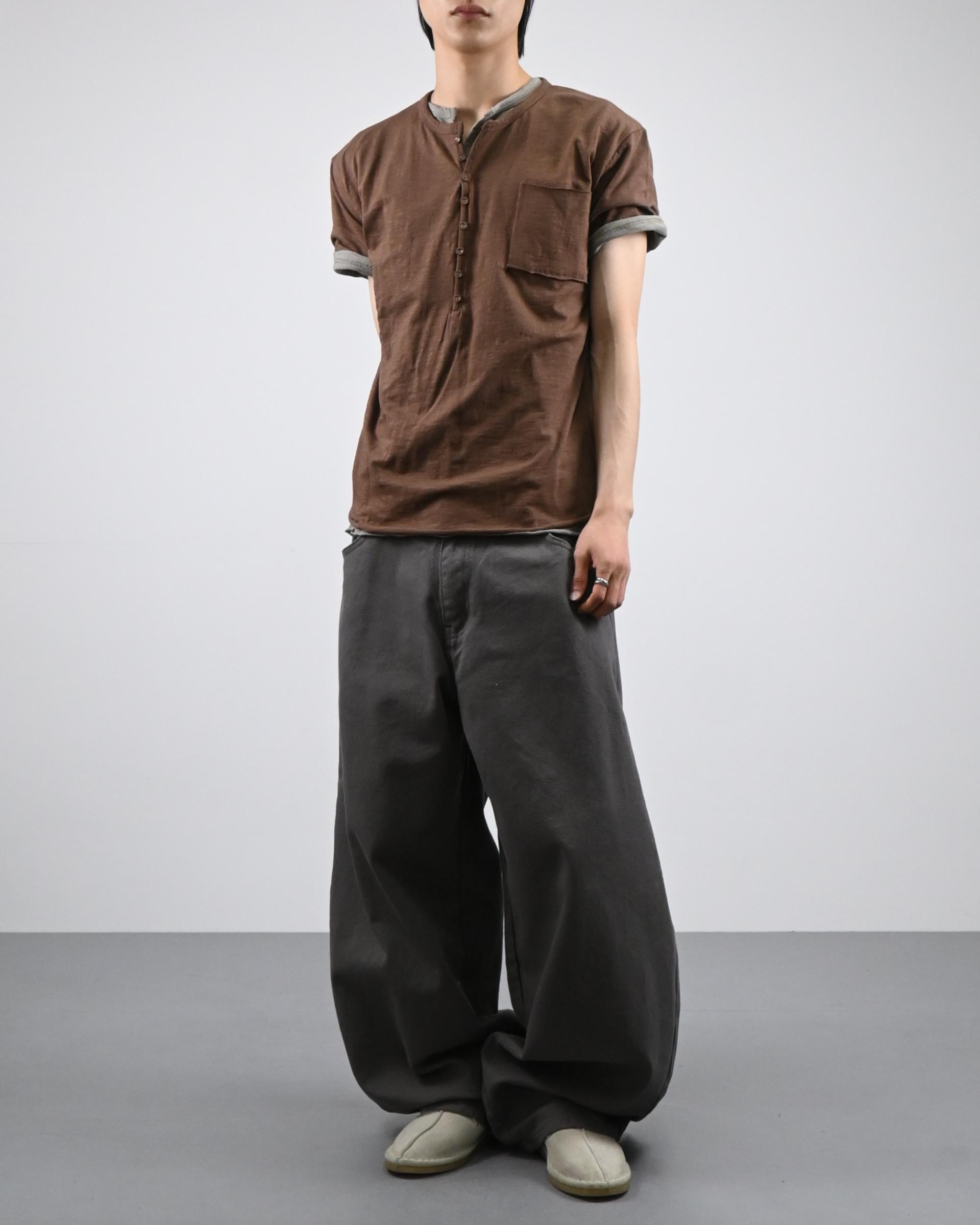 slub henley neck half t-shirt