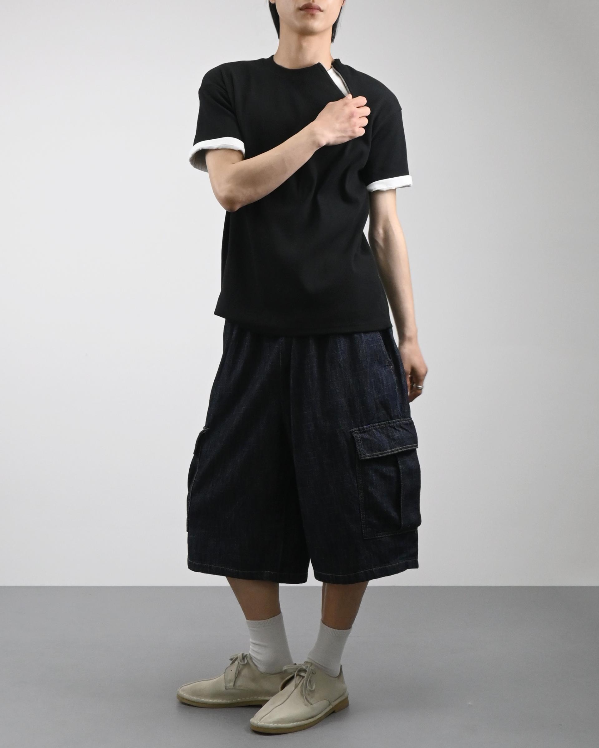 slub denim cargo bermuda pants