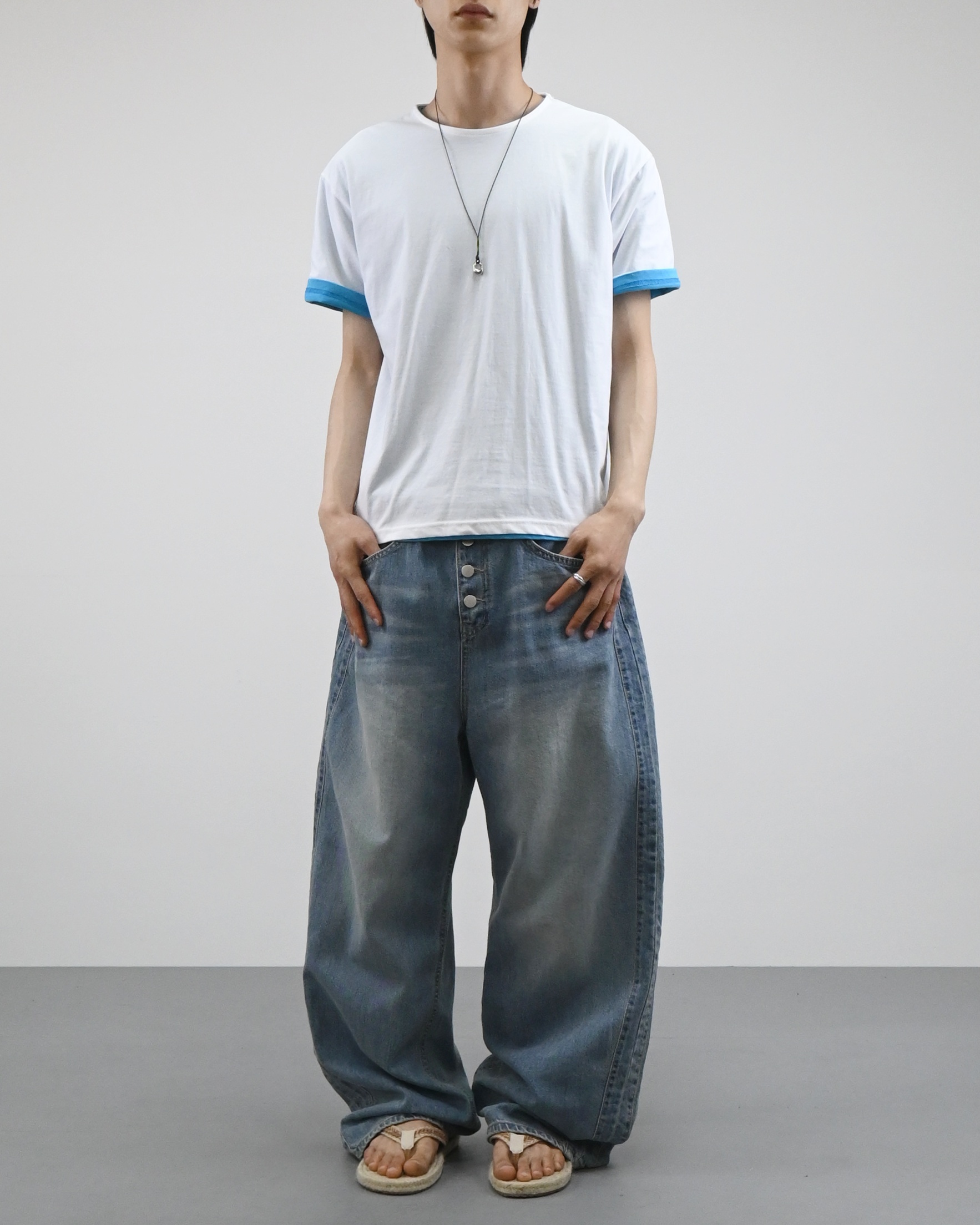 snap track denim pants