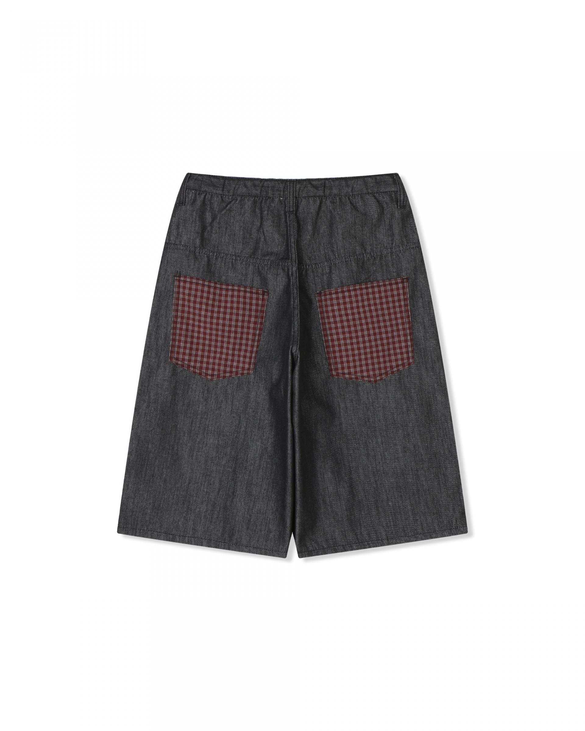 check pocket raw bermuda denim pants