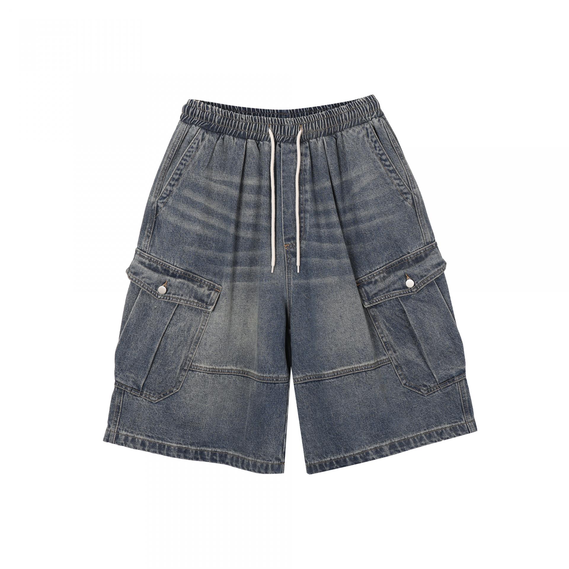 vintage washing cargo bermuda denim pants