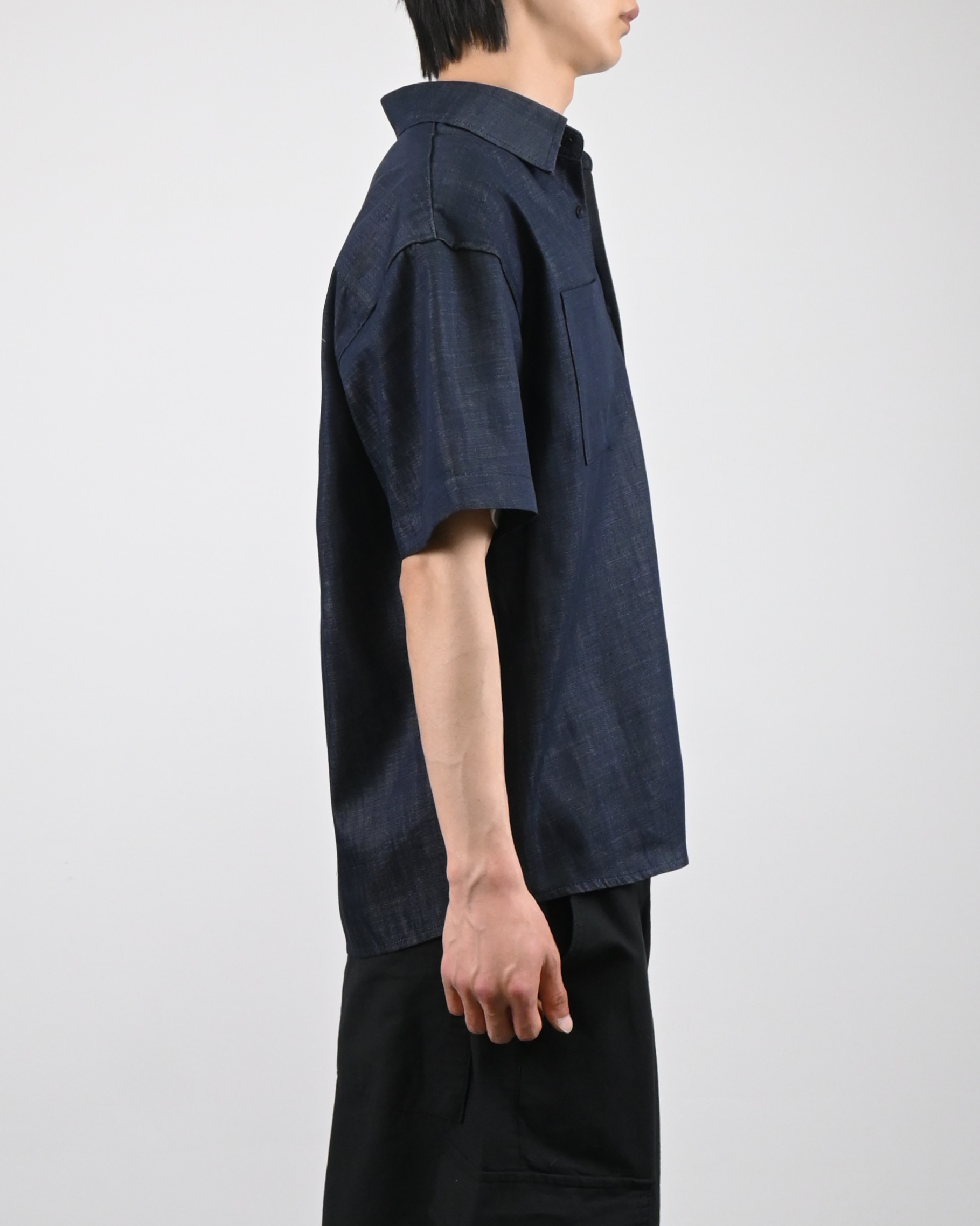 linen pocket half denim shirt