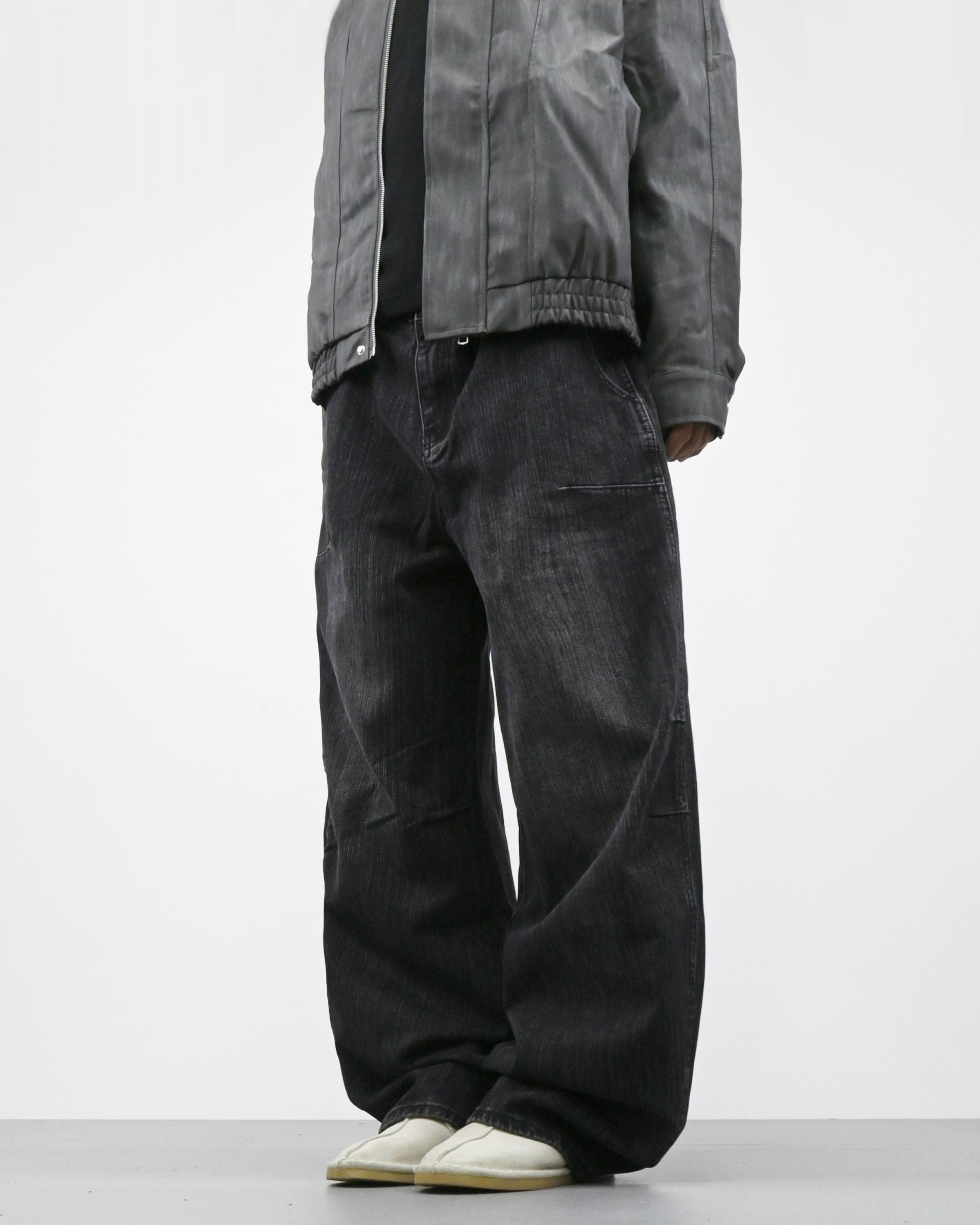 pin slub curved denim pants