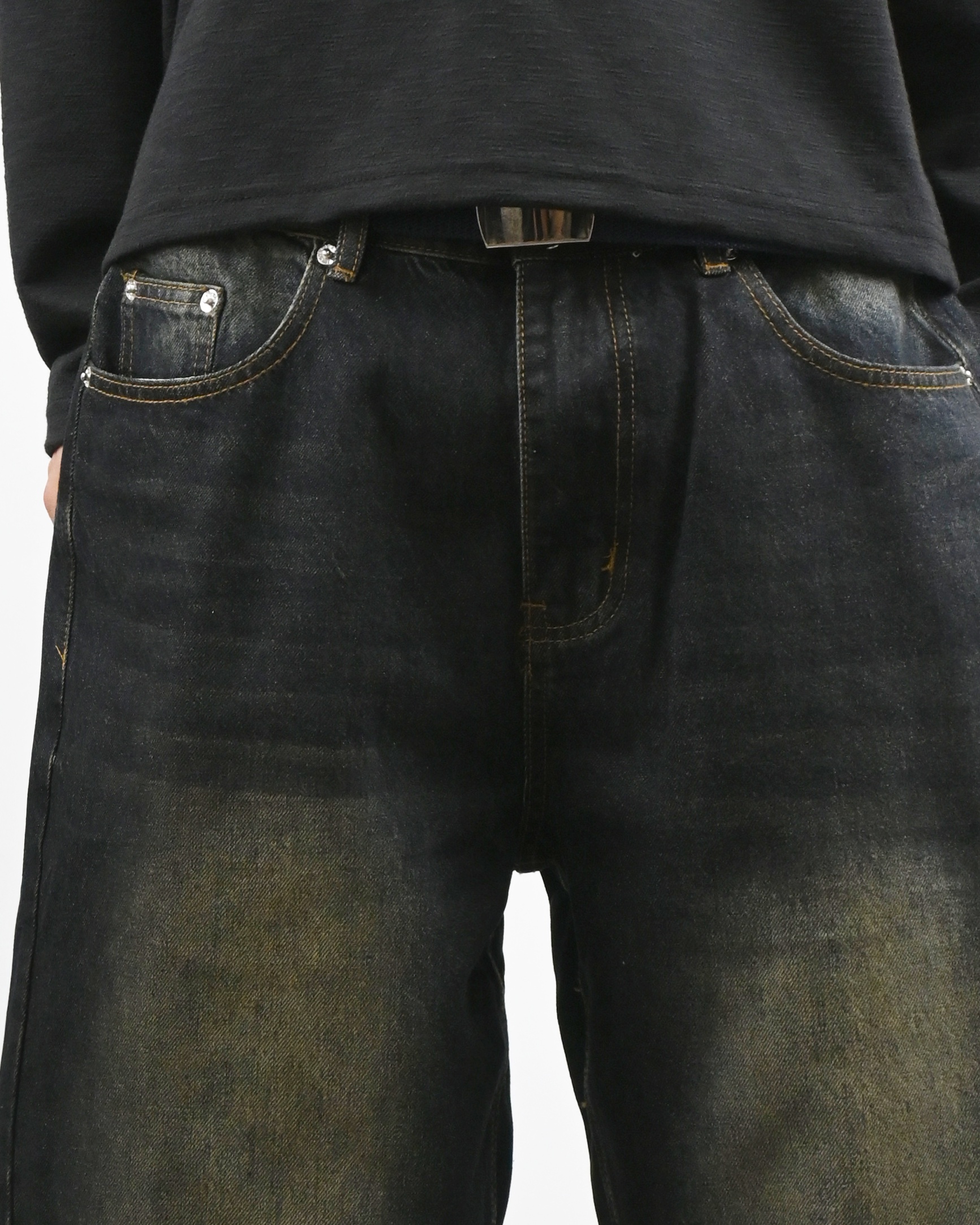 oil vintage curved denim pants