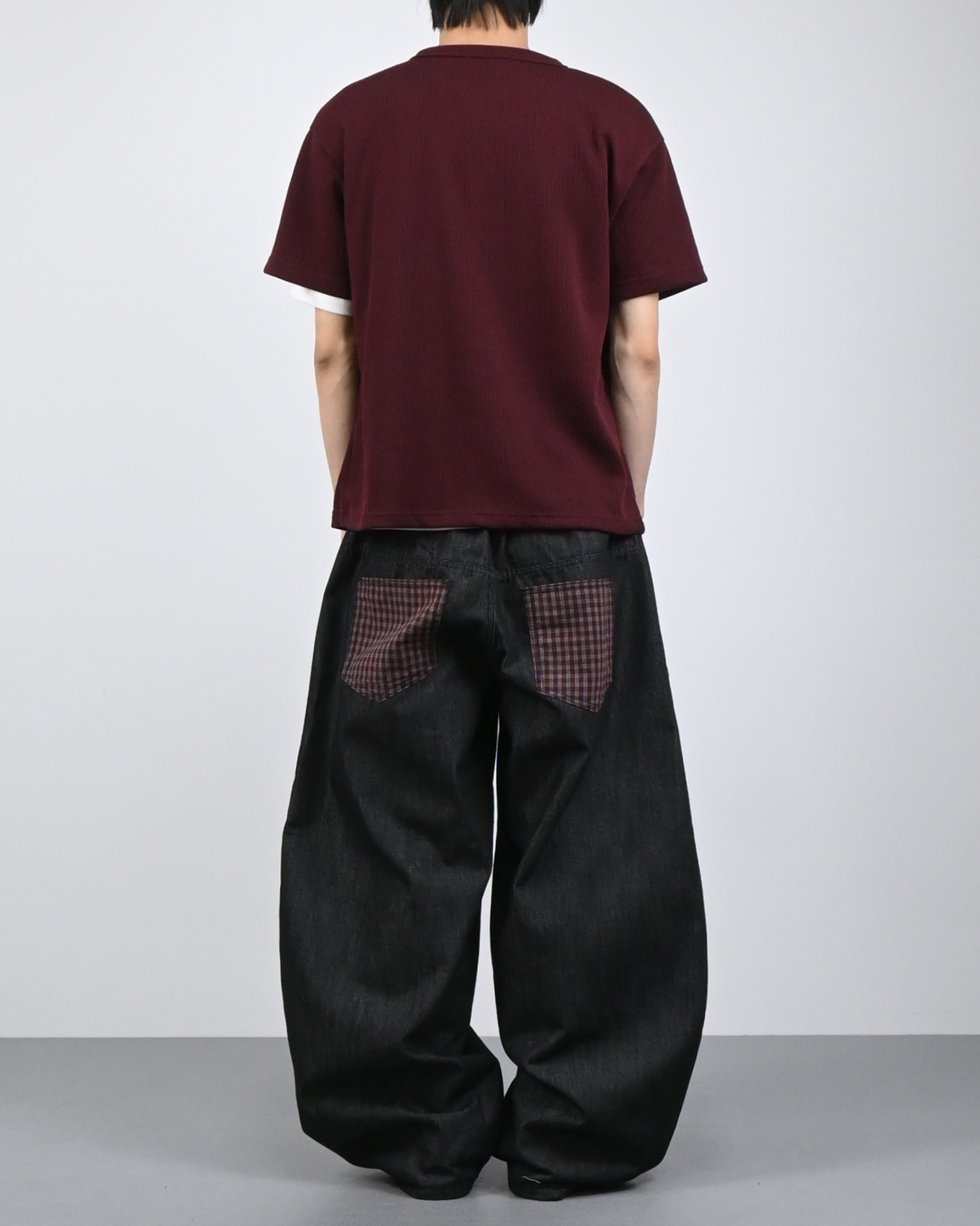 check pocket raw denim pants