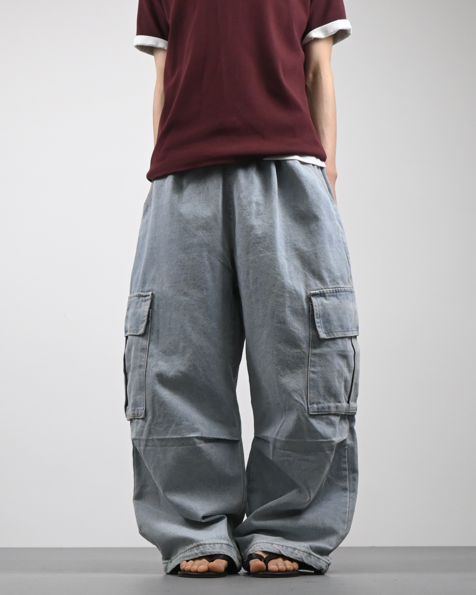 banding big cargo denim pants