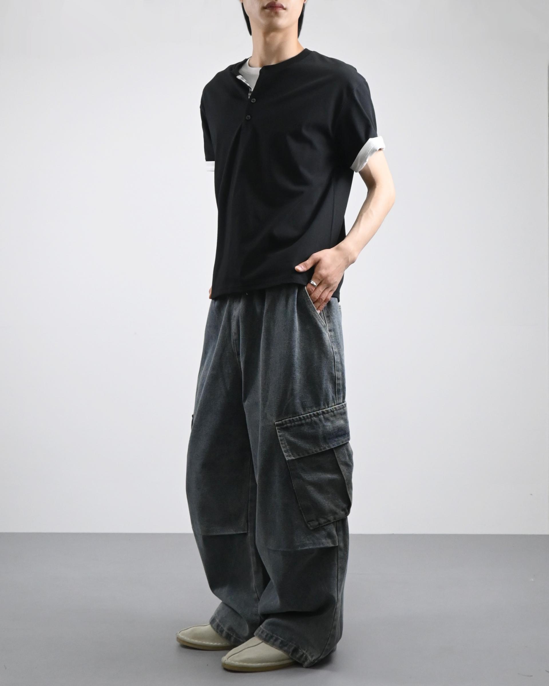 banding big cargo denim pants