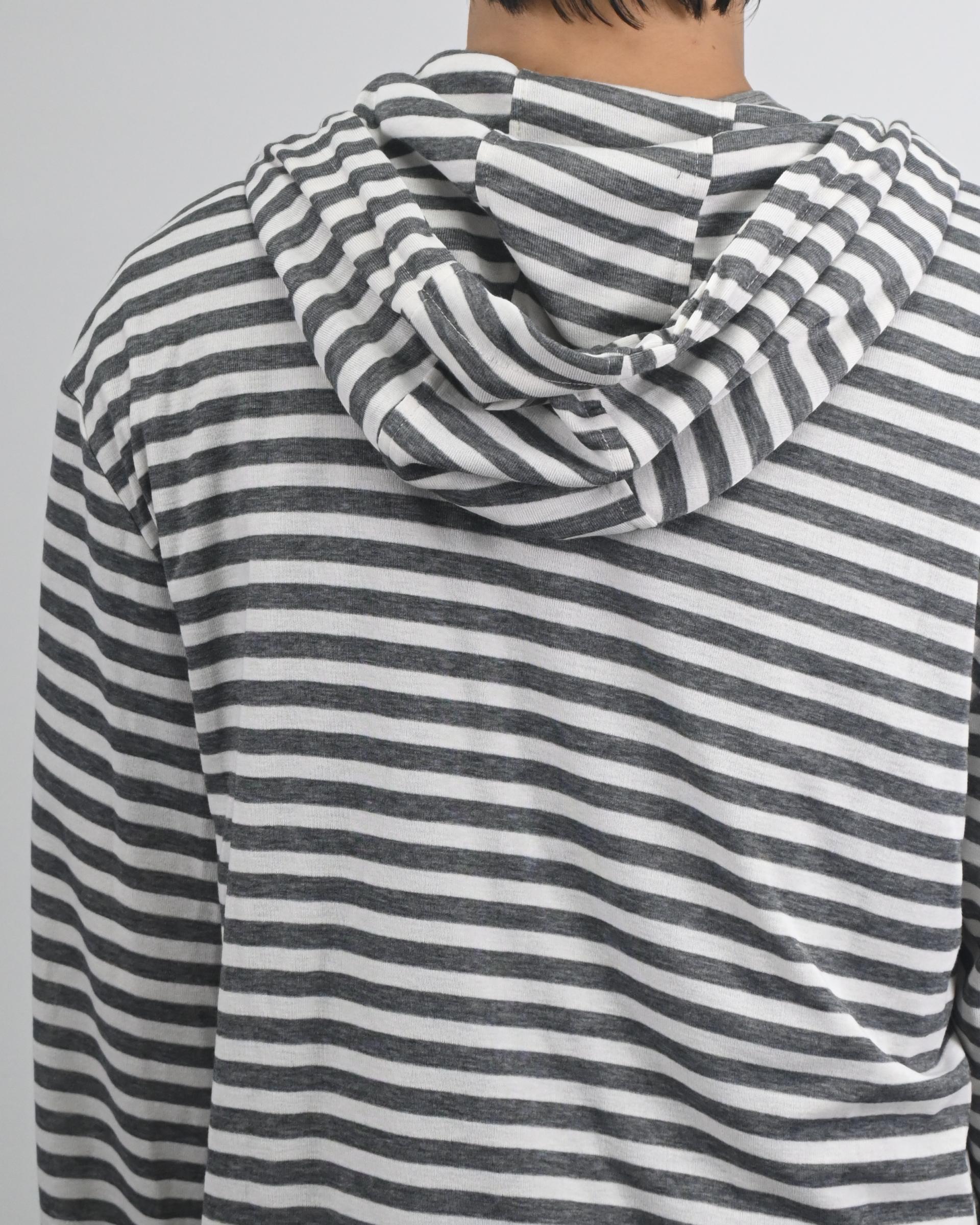thin stripe hood zip-up