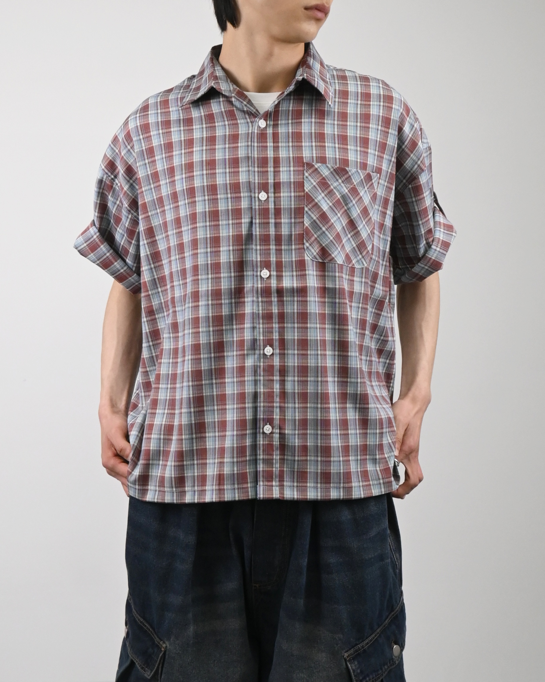 rabin checkered roll-up shirt