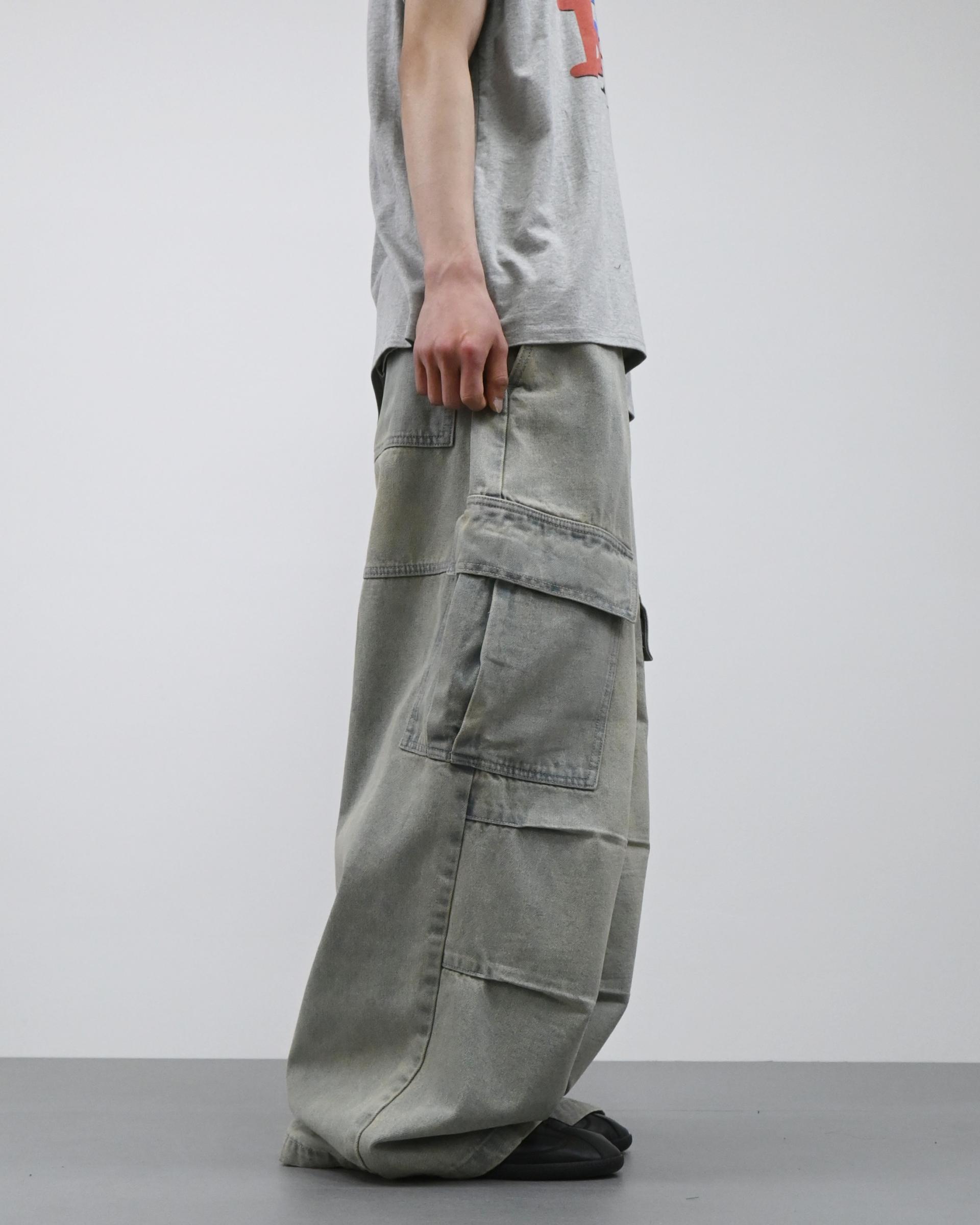 gray parachute denim cargo pants