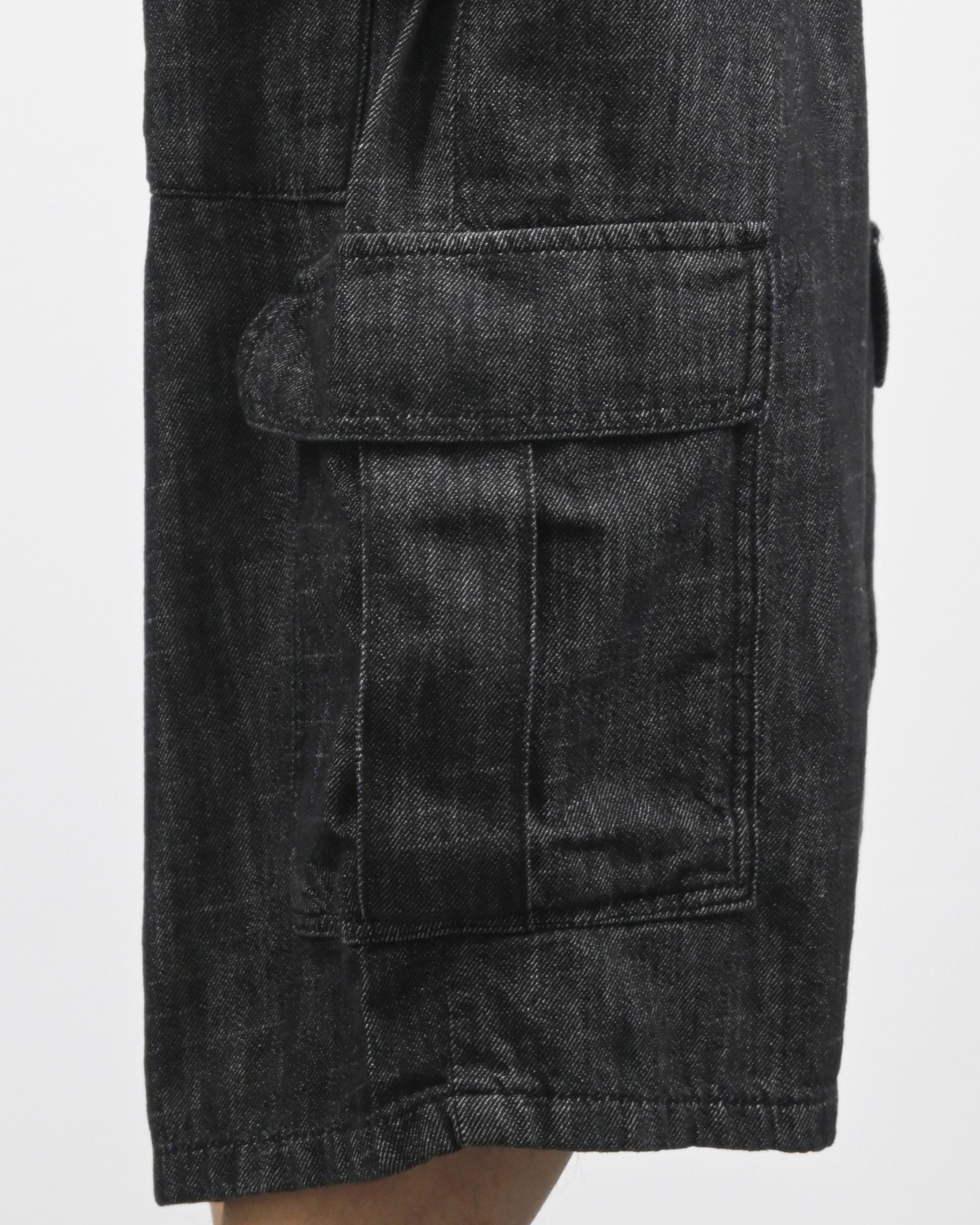 slub denim cargo bermuda pants