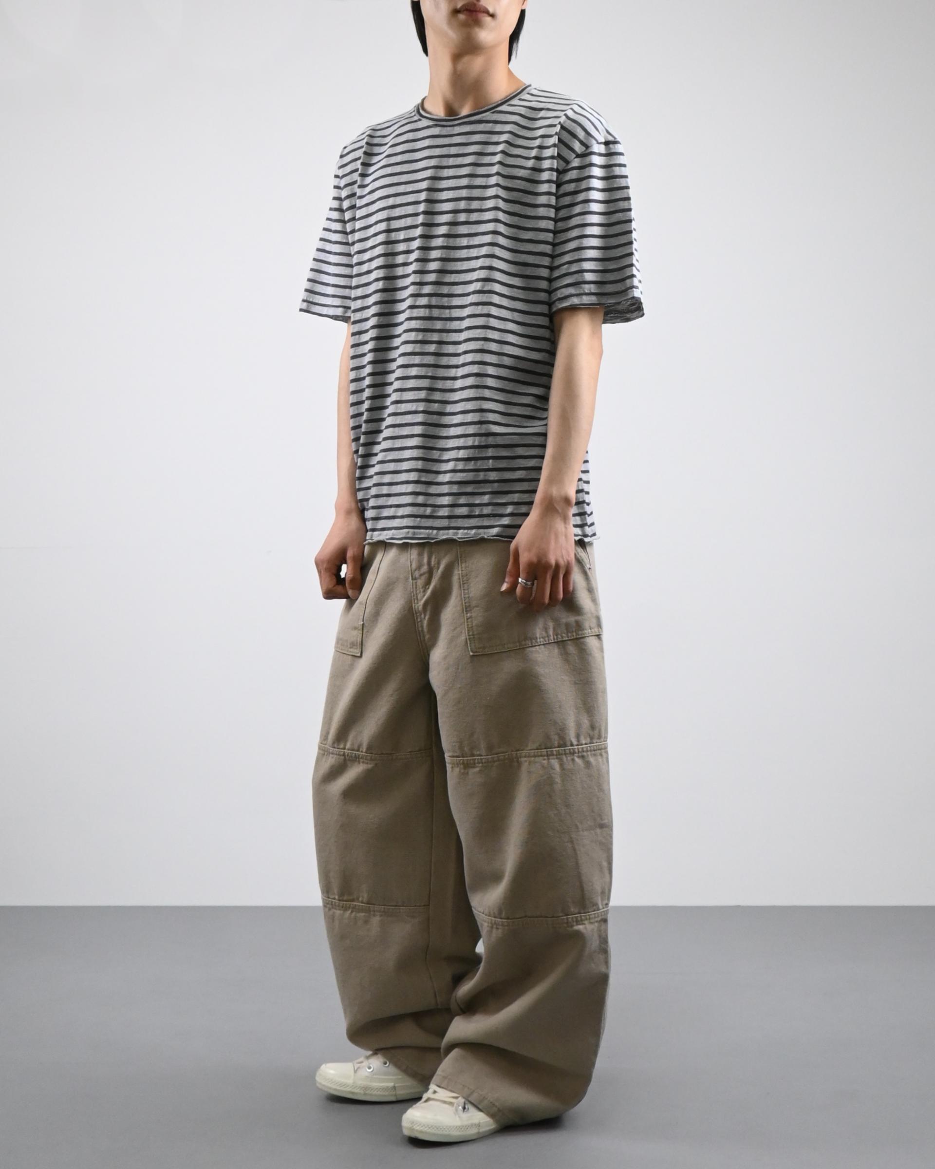 cutting stripe half t-shirt