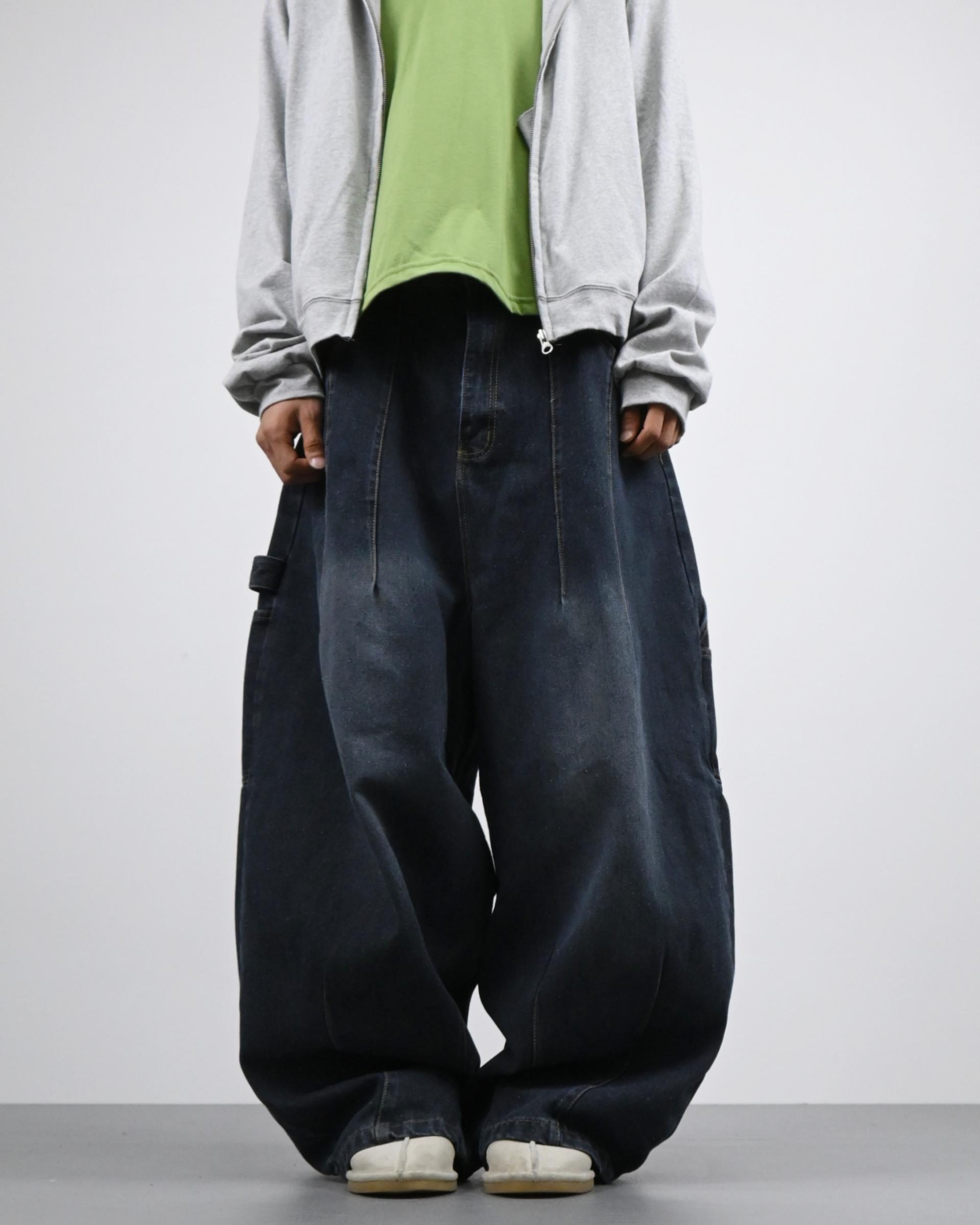 ash washed carpenter balloon denim pants