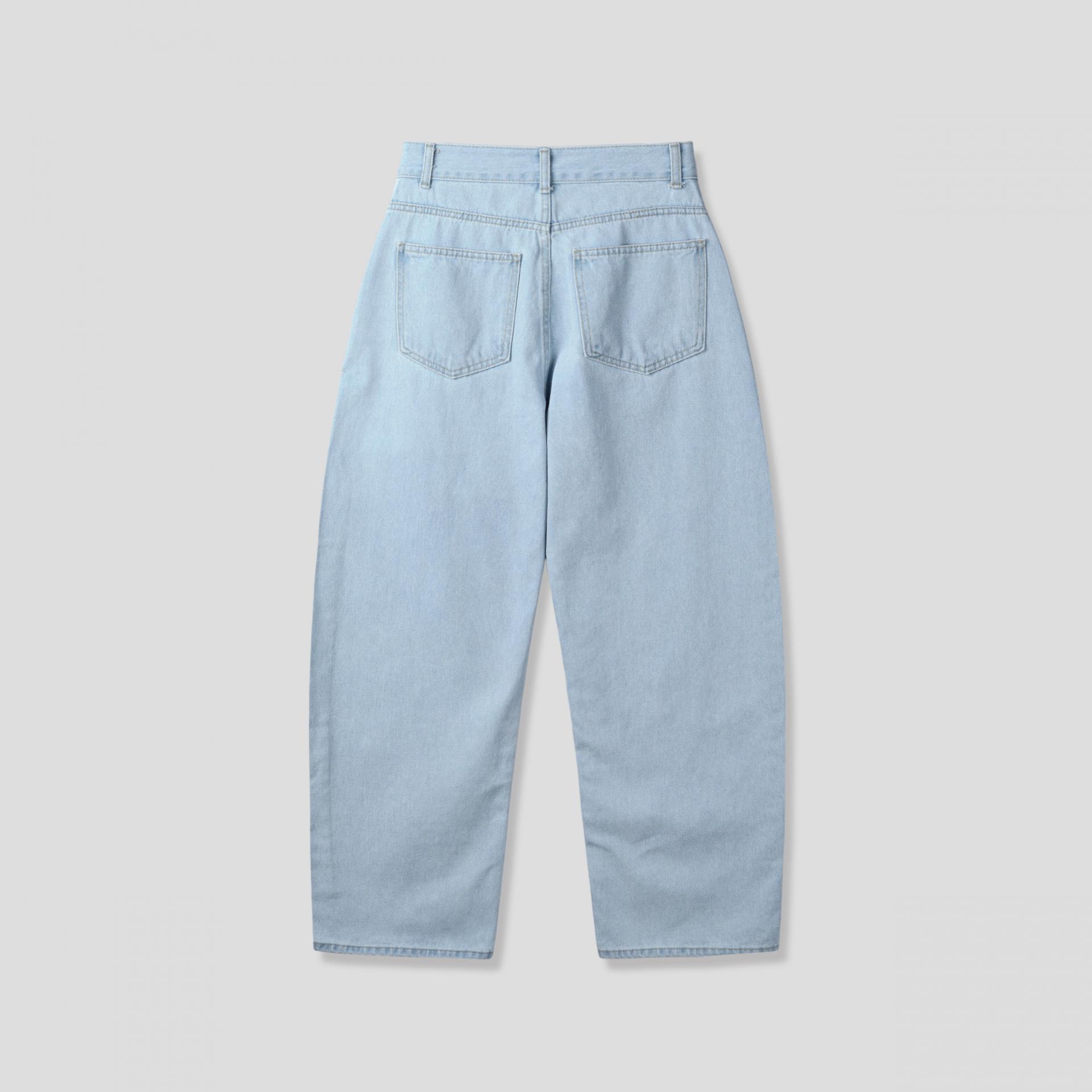cream blue curved denim pants