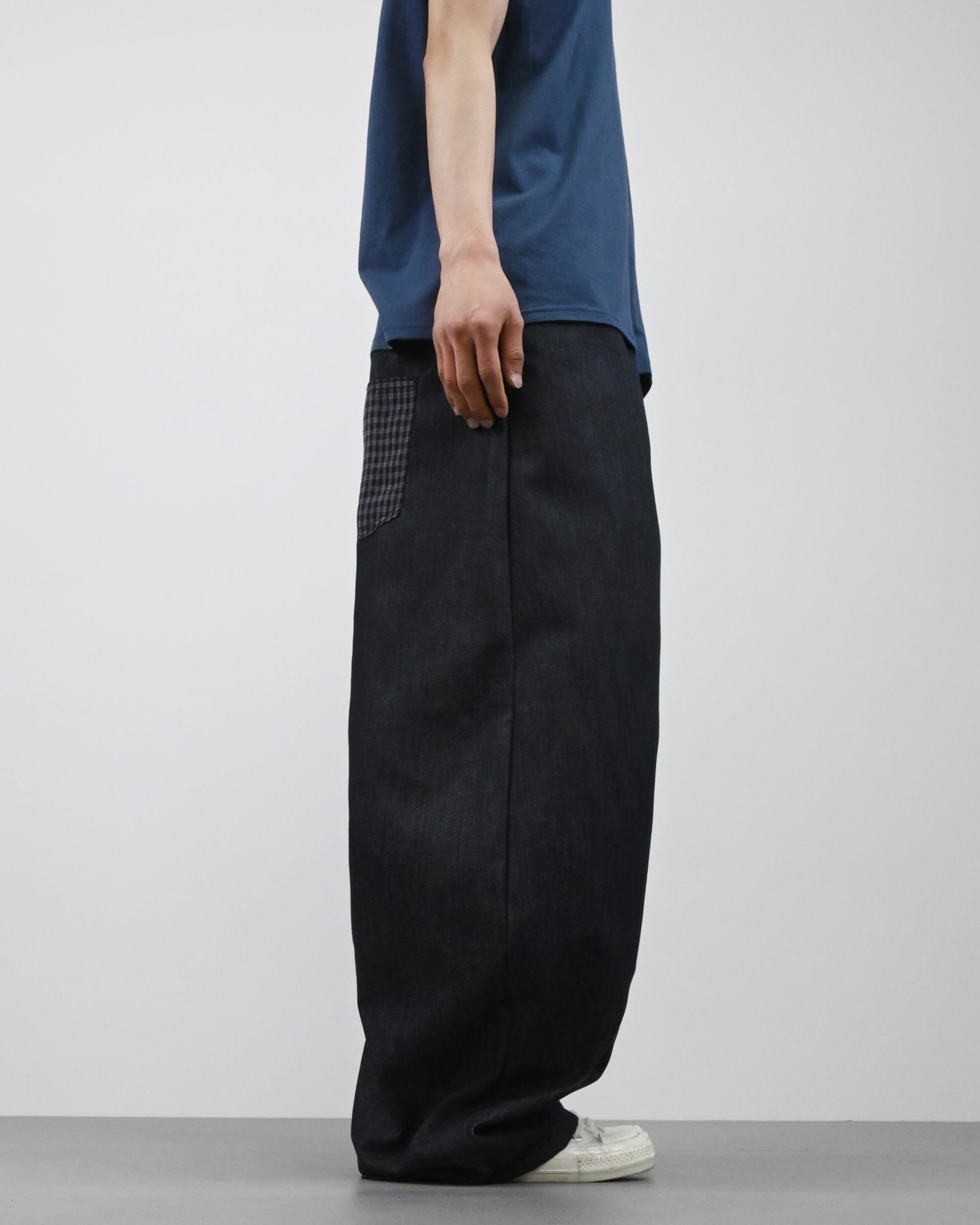check pocket raw denim pants