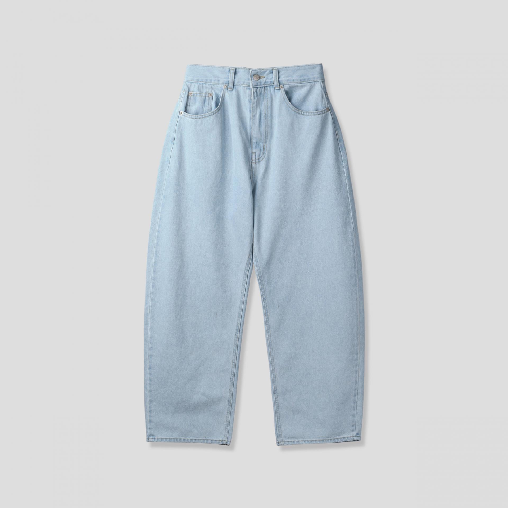 cream blue curved denim pants