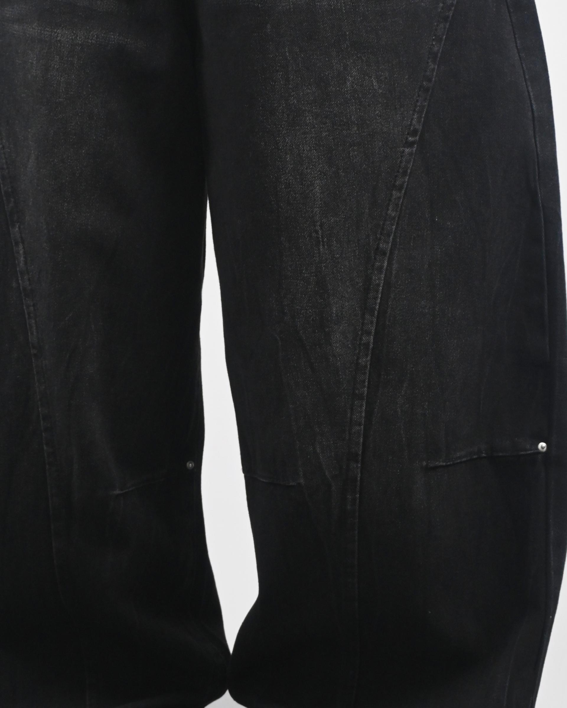 snap creased balloon denim pants