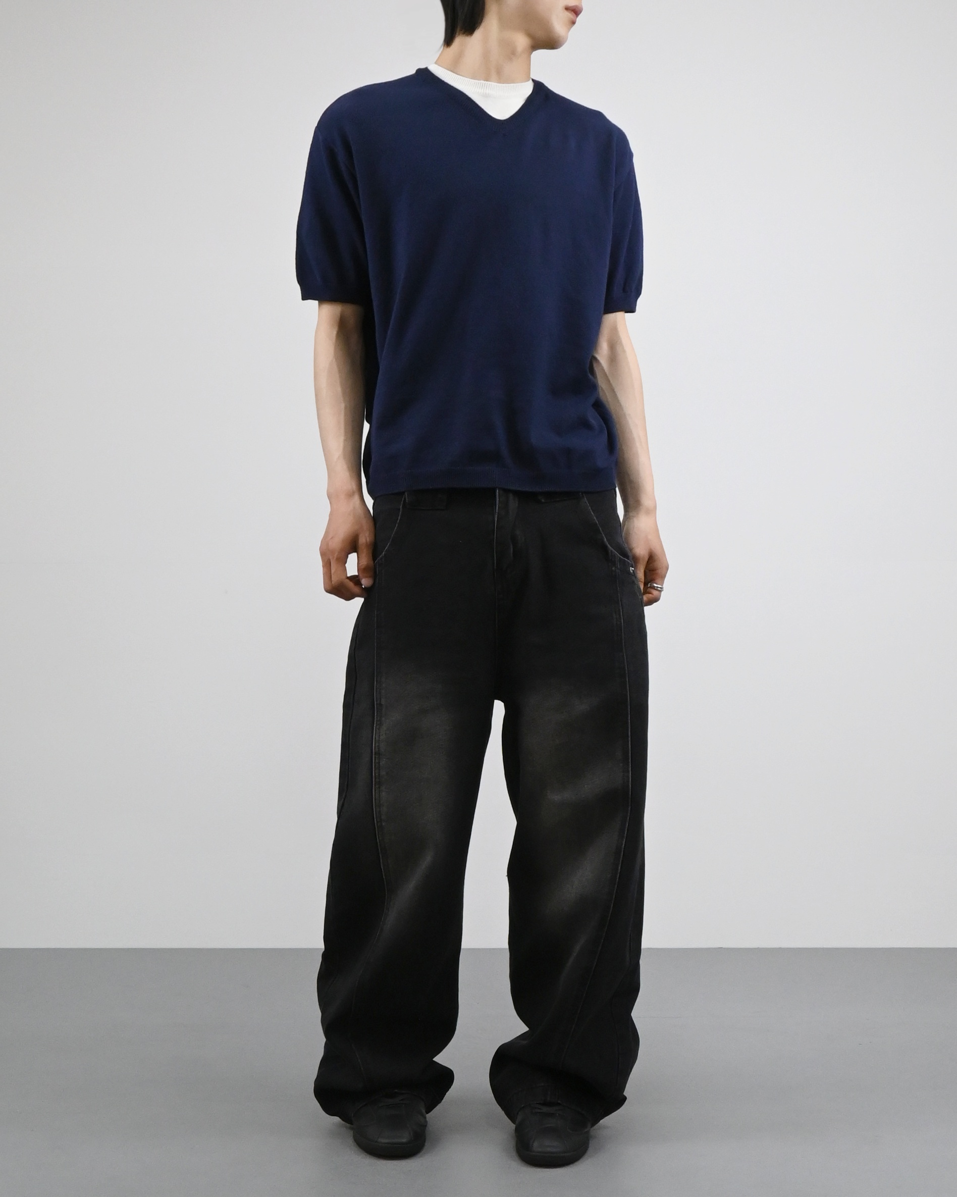 v-neck layered half knit