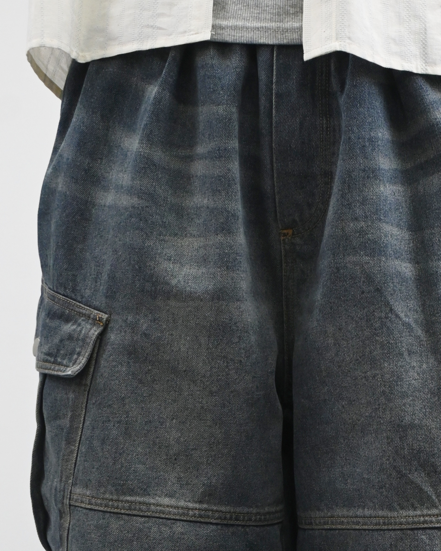 vintage washing cargo bermuda denim pants